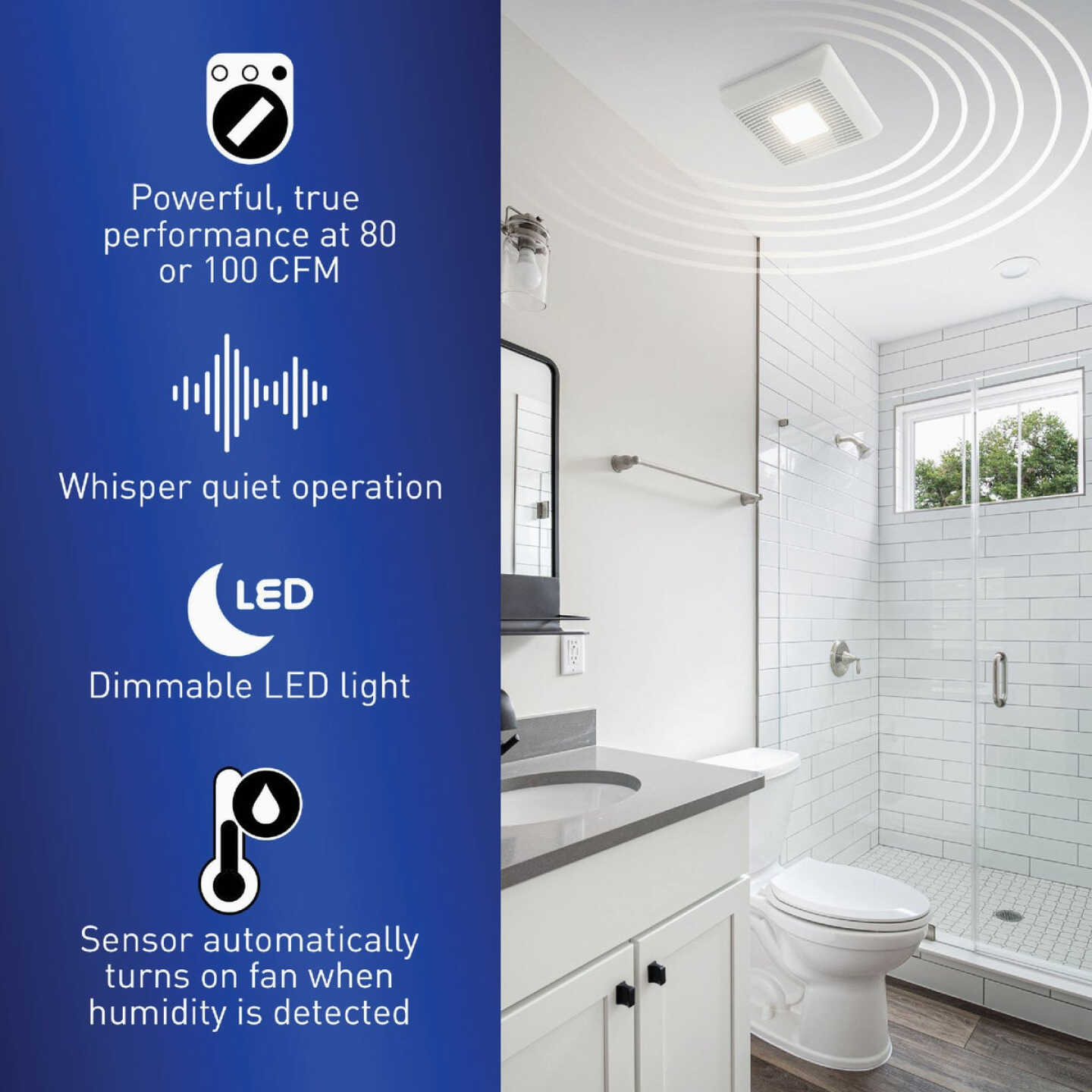 Panasonic Whisper Thin 80/100 CFM 0.5/0.9 Sones 120V Auto Bath Exhaust Fan with LED Light Image 3