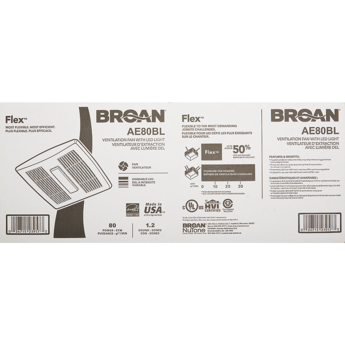 Broan-NuTone Flex Series 80 CFM 1.2 Sones 120V Ventilation Fan with LED Light Image 5