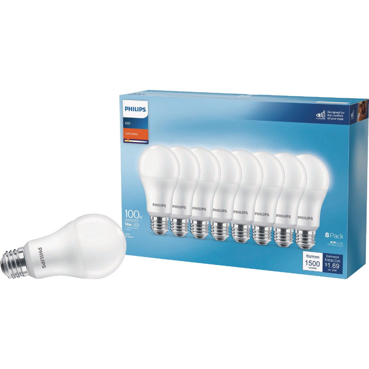Philips 100W Equivalent Soft White A19 Medium LED Light Bulb (8-Pack) Image 1