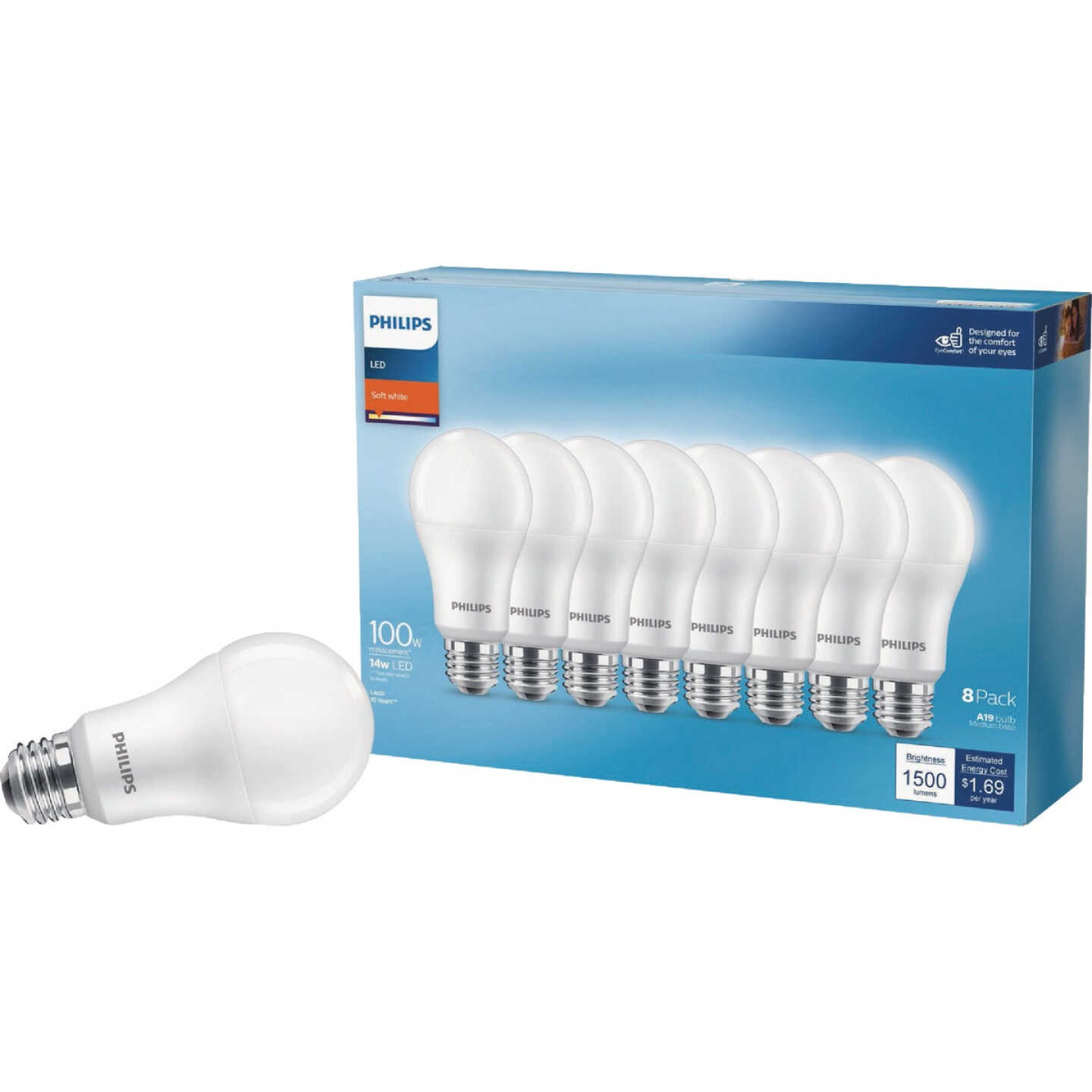 Philips 100W Equivalent Soft White A19 Medium LED Light Bulb (8-Pack) Image 1