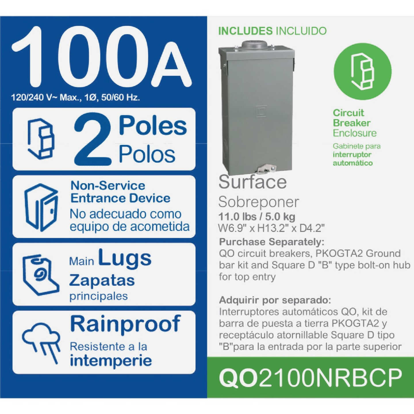 Square D QO 100A Double-Pole Standard Trip Outdoor Enclosed Main Breaker Image 2