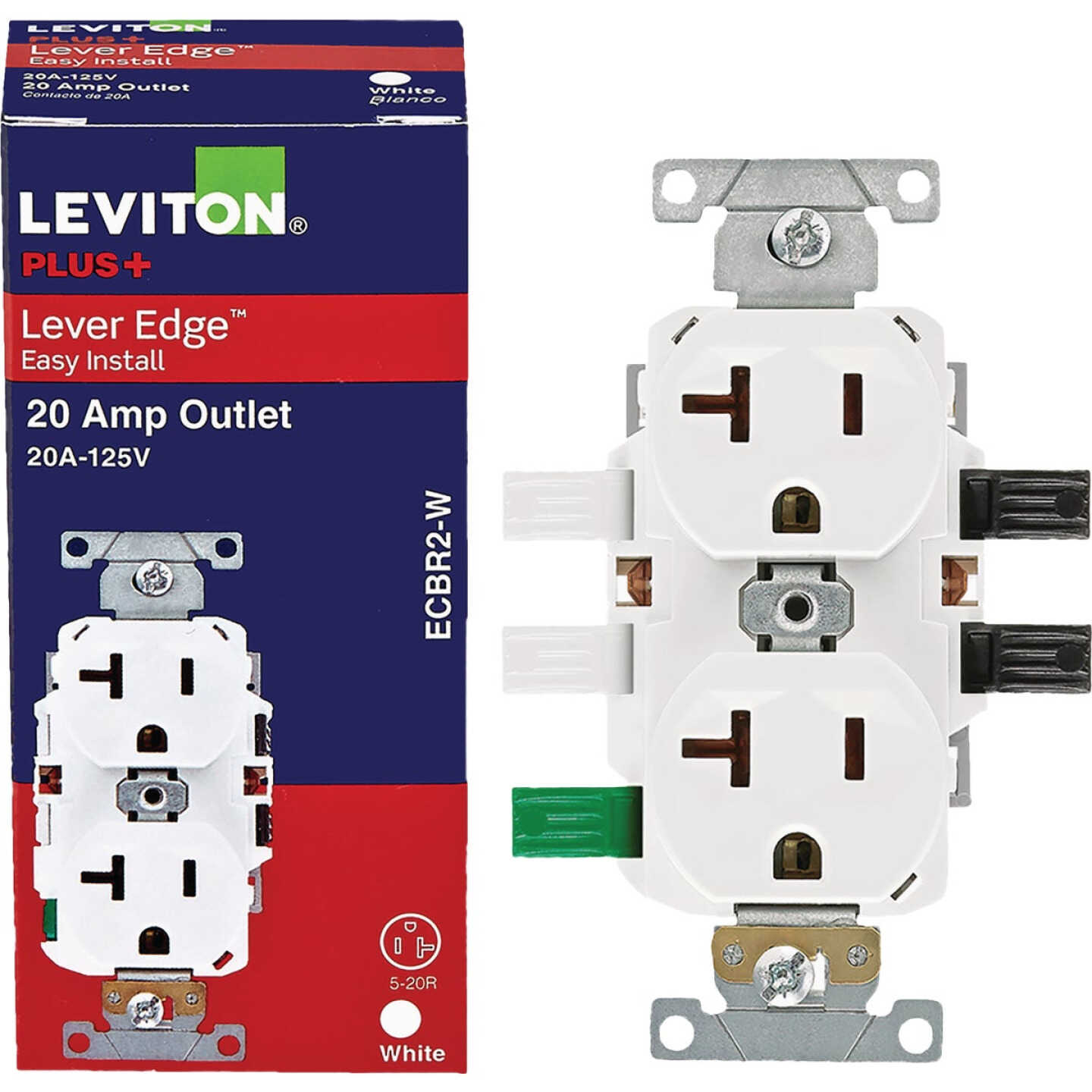 Leviton Lever Edge White 15A Commercial Grade 5-20R Duplex Outlet Image 1