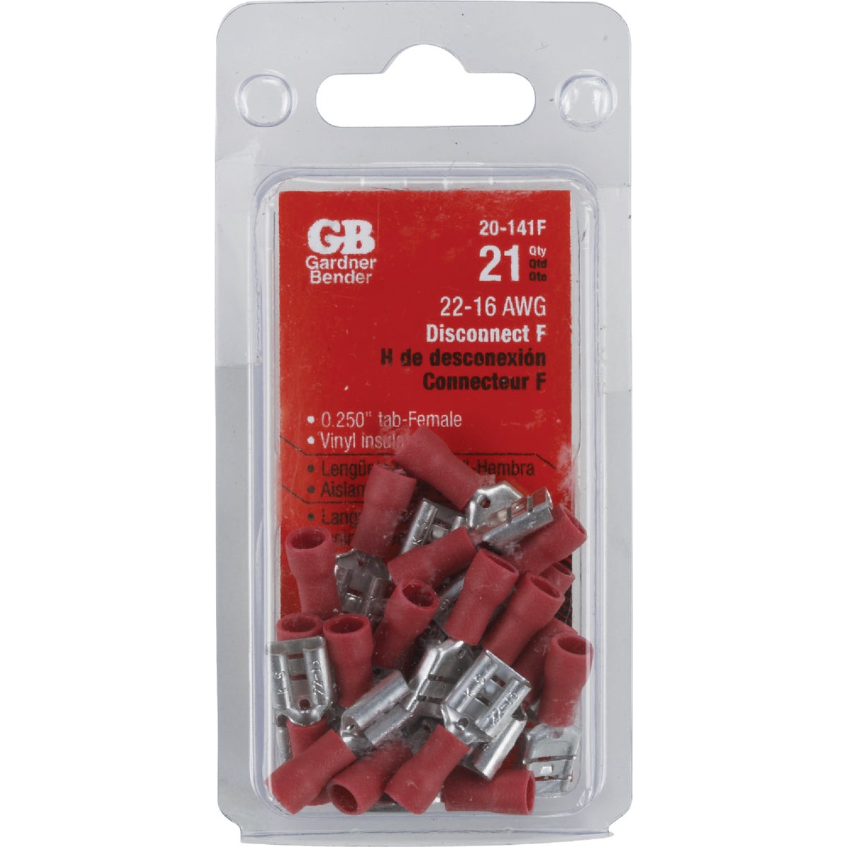Gardner Bender 22 to 16 AWG Female Red Vinyl-Insulated Barrel Disconnect (21-Pack) Image 1
