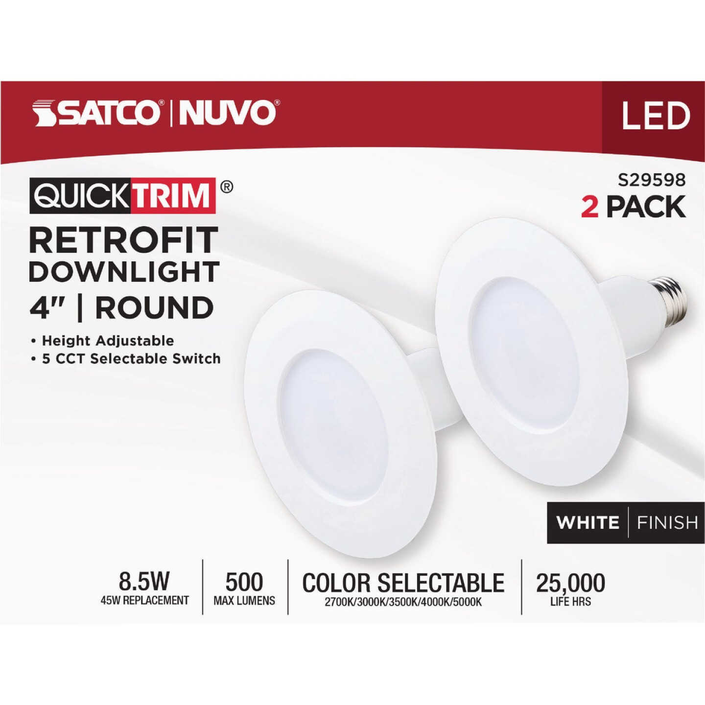 Satco 4 In. 500 Lm. 8.5W Retrofit White LED CCT-Selectable Recessed Light Kit (2-Pack) Image 4