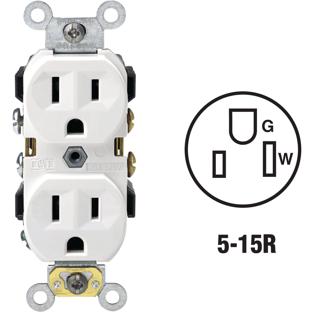 Leviton 15A White Commercial Grade 5-15R Duplex Outlet Image 1