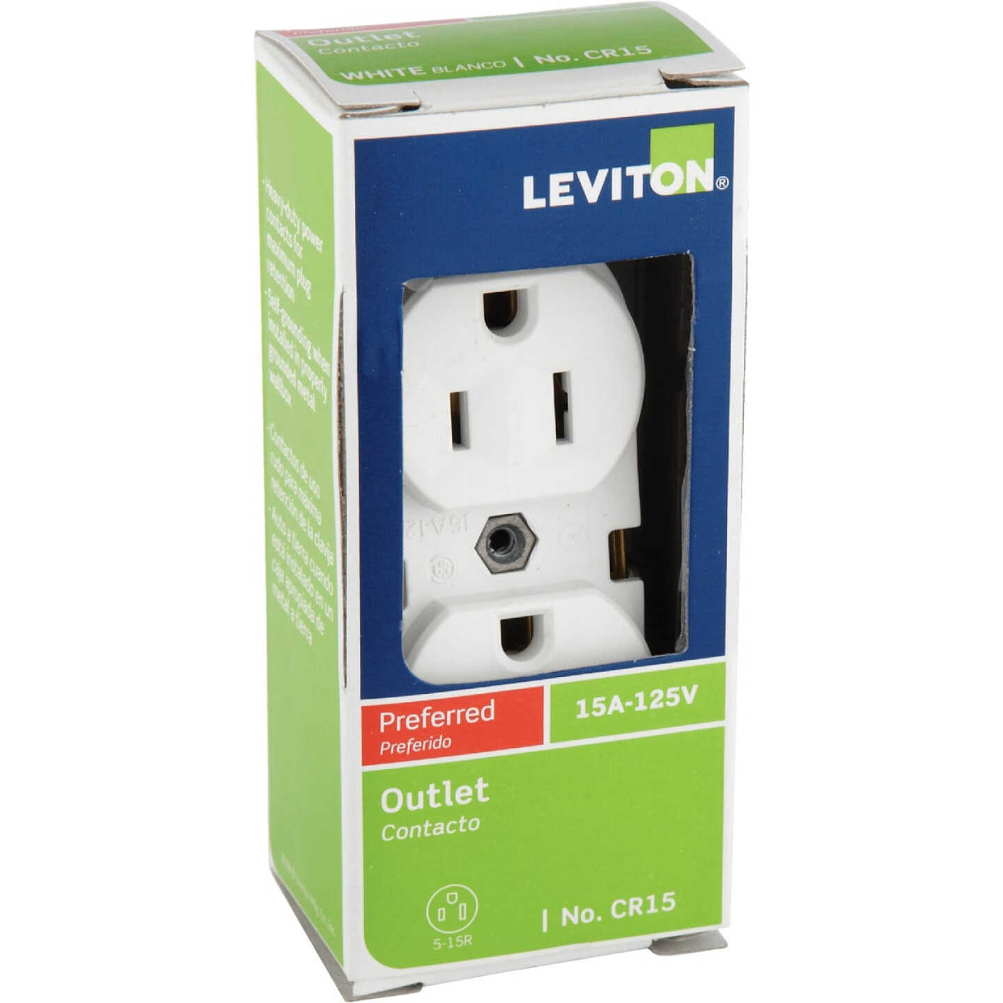 Leviton 15A White Commercial Grade 5-15R Duplex Outlet Image 2