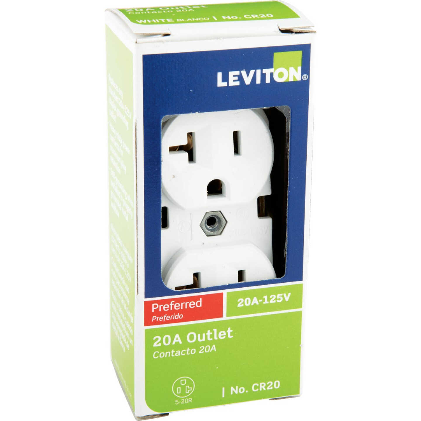Leviton 20A White Heavy-Duty 5-20R Duplex Outlet Image 2
