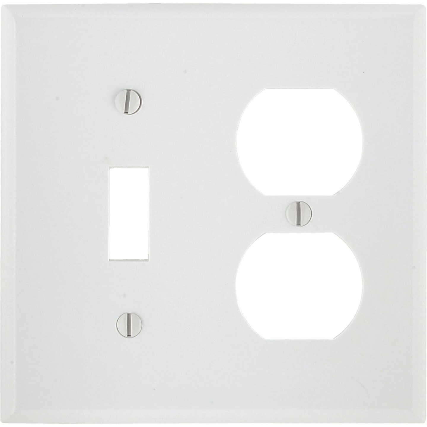 Leviton 2-Gang Plastic Single Toggle/Duplex Outlet Wall Plate, White Image 1
