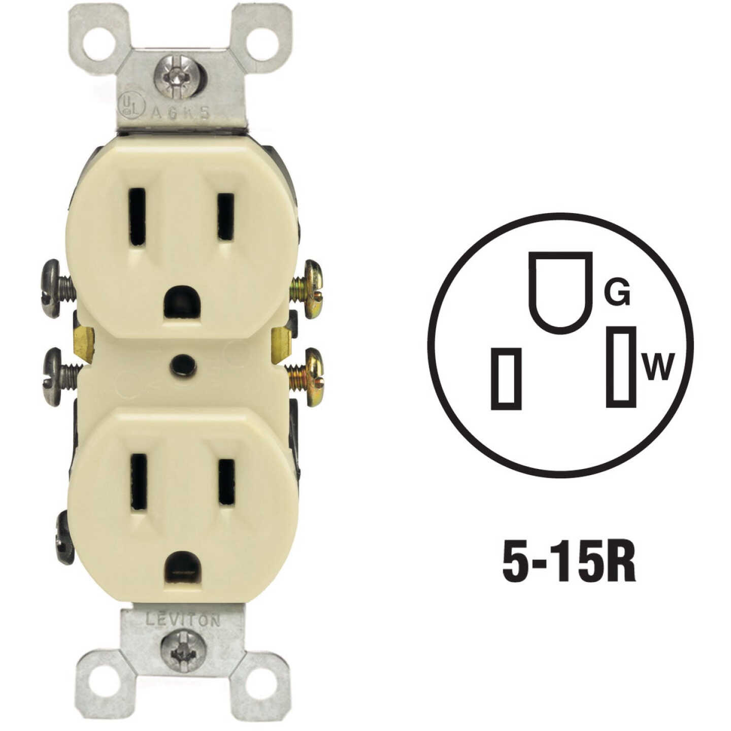 Leviton 15A Ivory Shallow Grounded 5-15R Duplex Outlet Image 1
