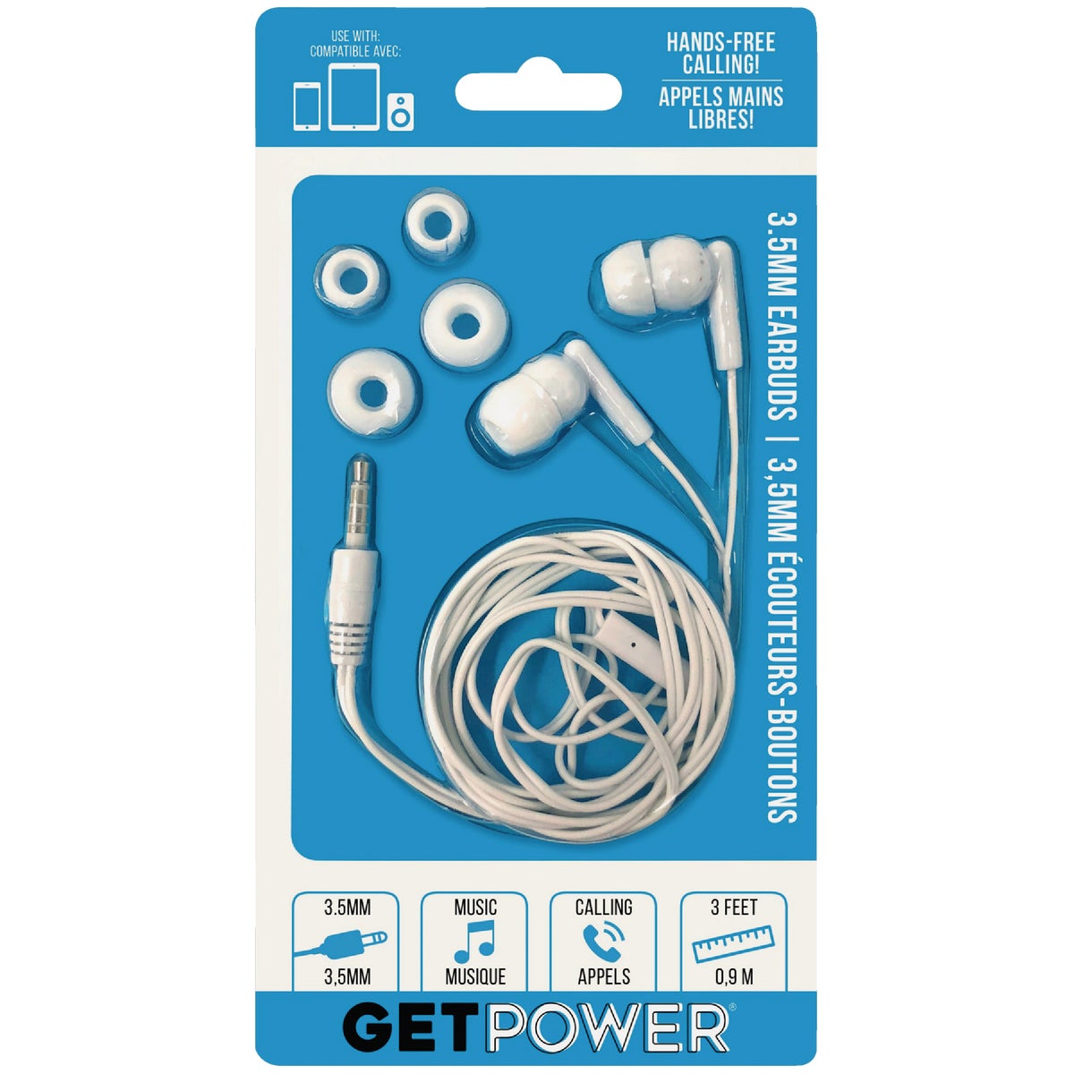 GetPower 3.5mm White Music & Calling Earbuds