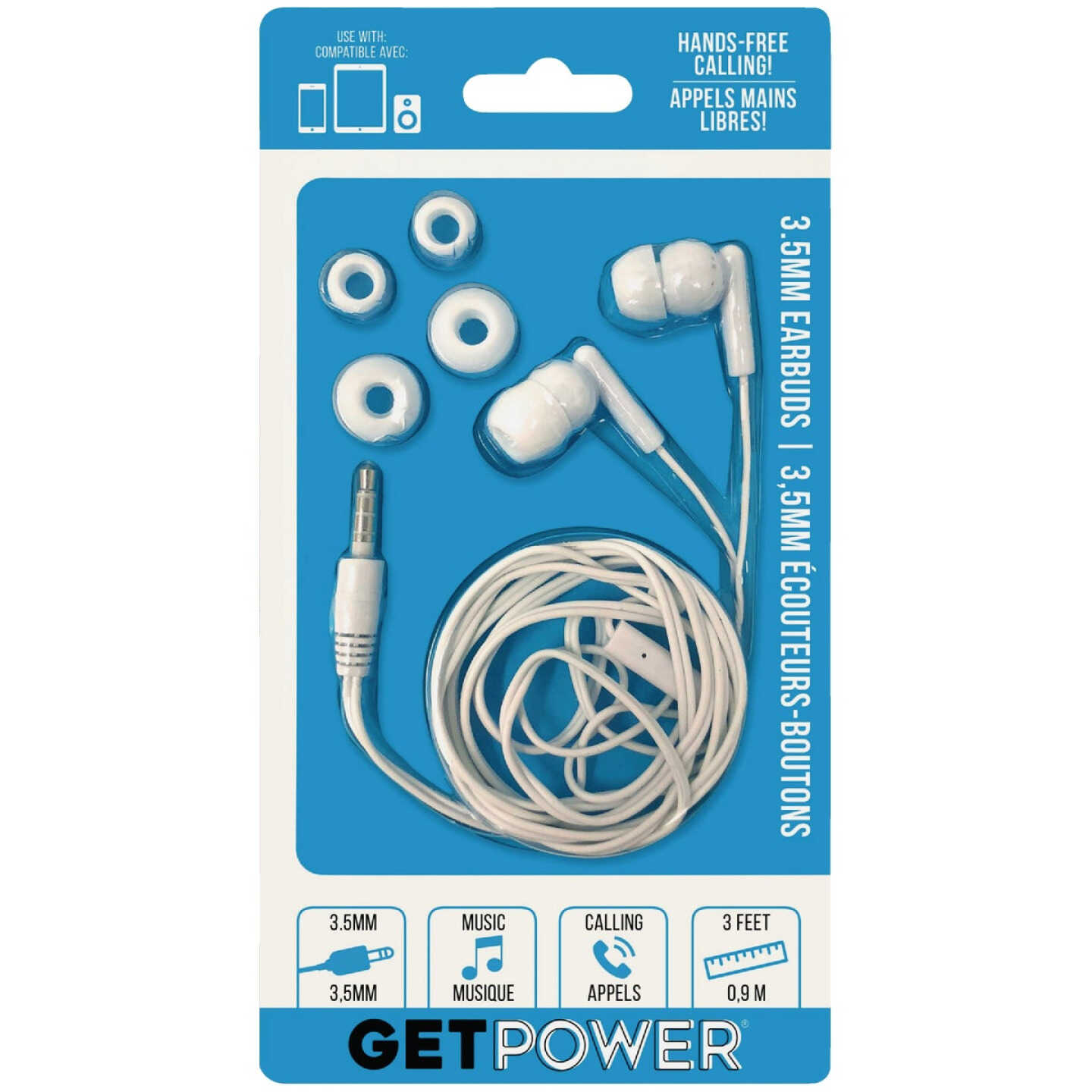 GetPower 3.5mm White Music & Calling Earbuds Image 1