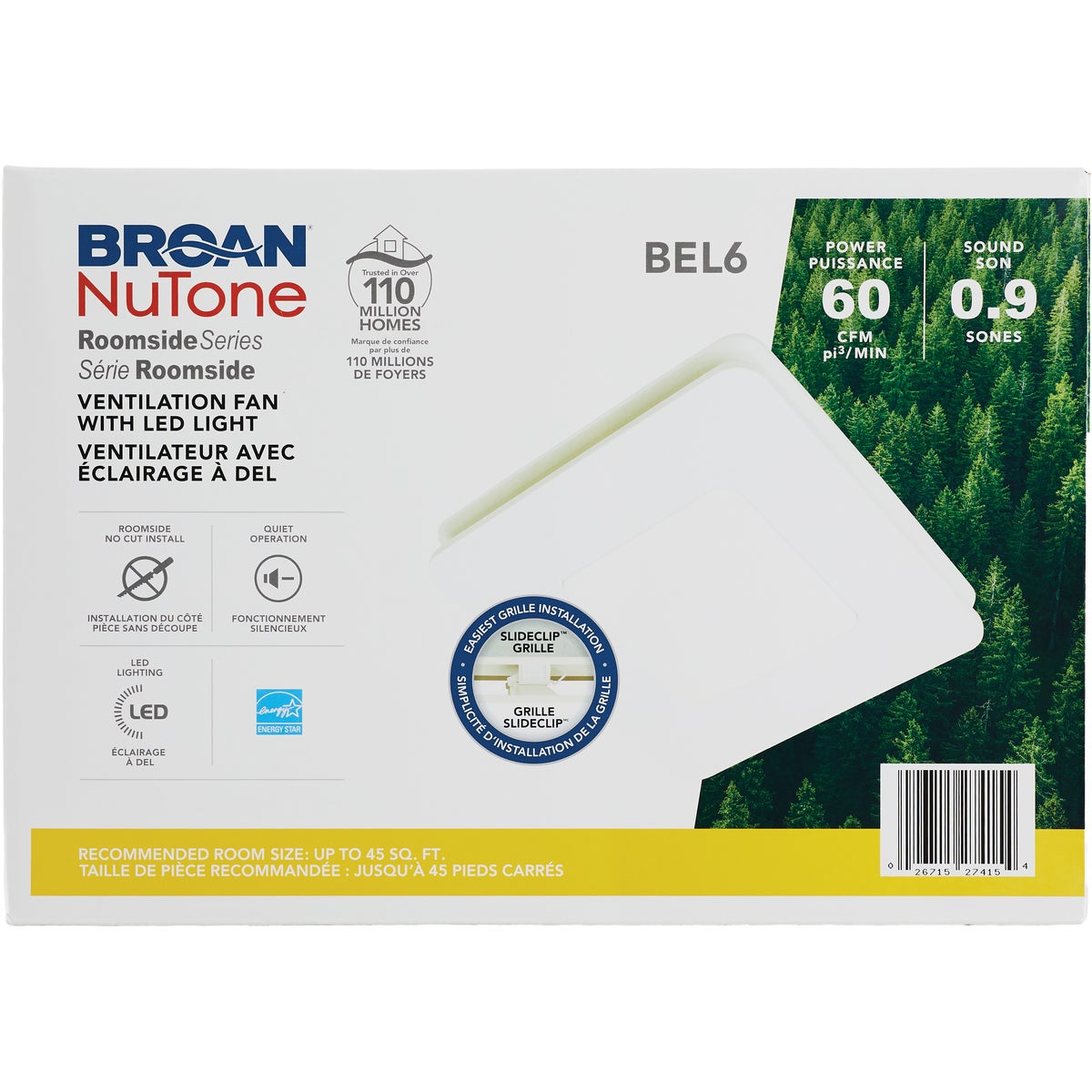 Broan-NuTone Roomside Series 60 CFM 0.9 Sones Bath Exhaust Fan with LED Light Image 4