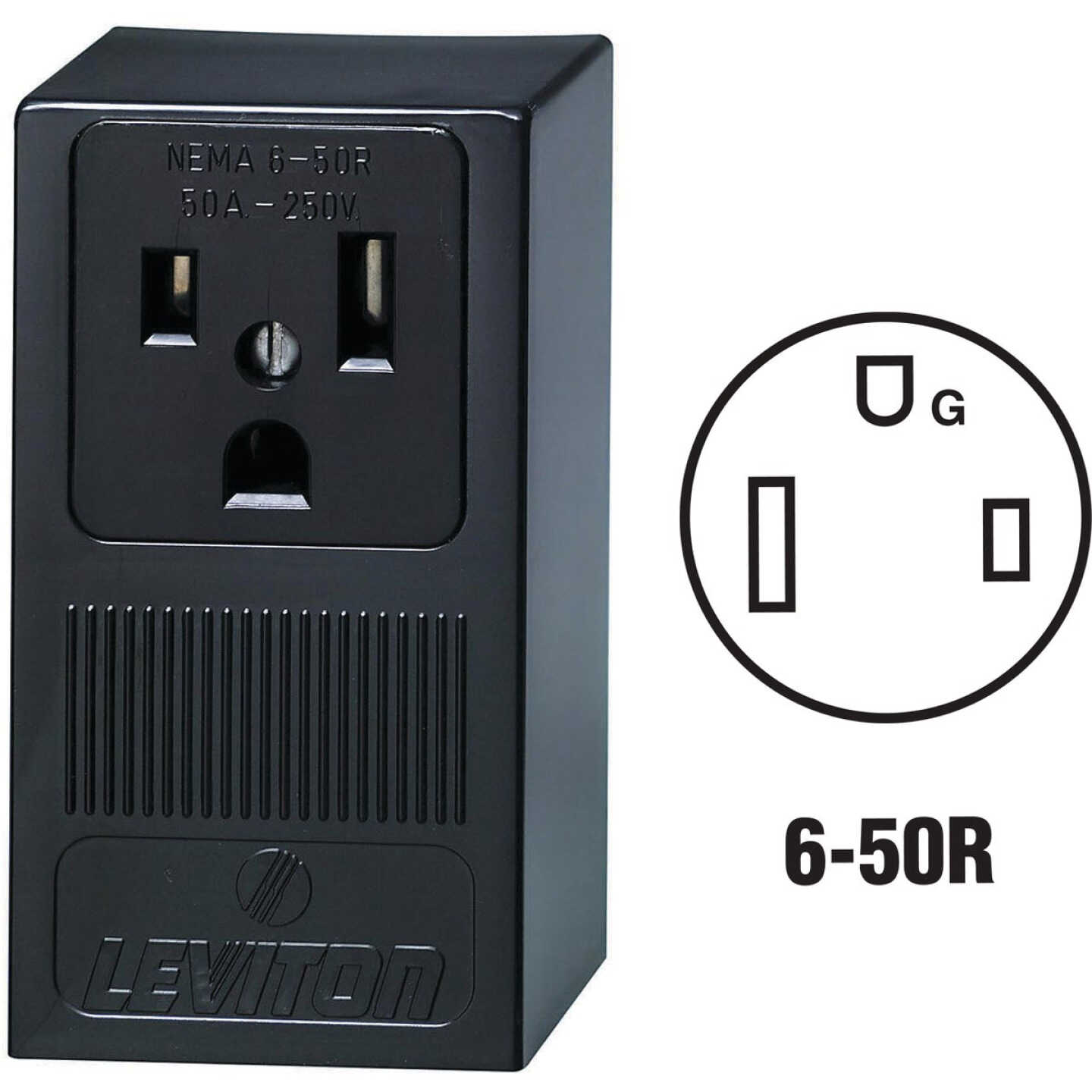 Leviton 50A Surface Mount Black 6-50R Welder Power Outlet Image 1