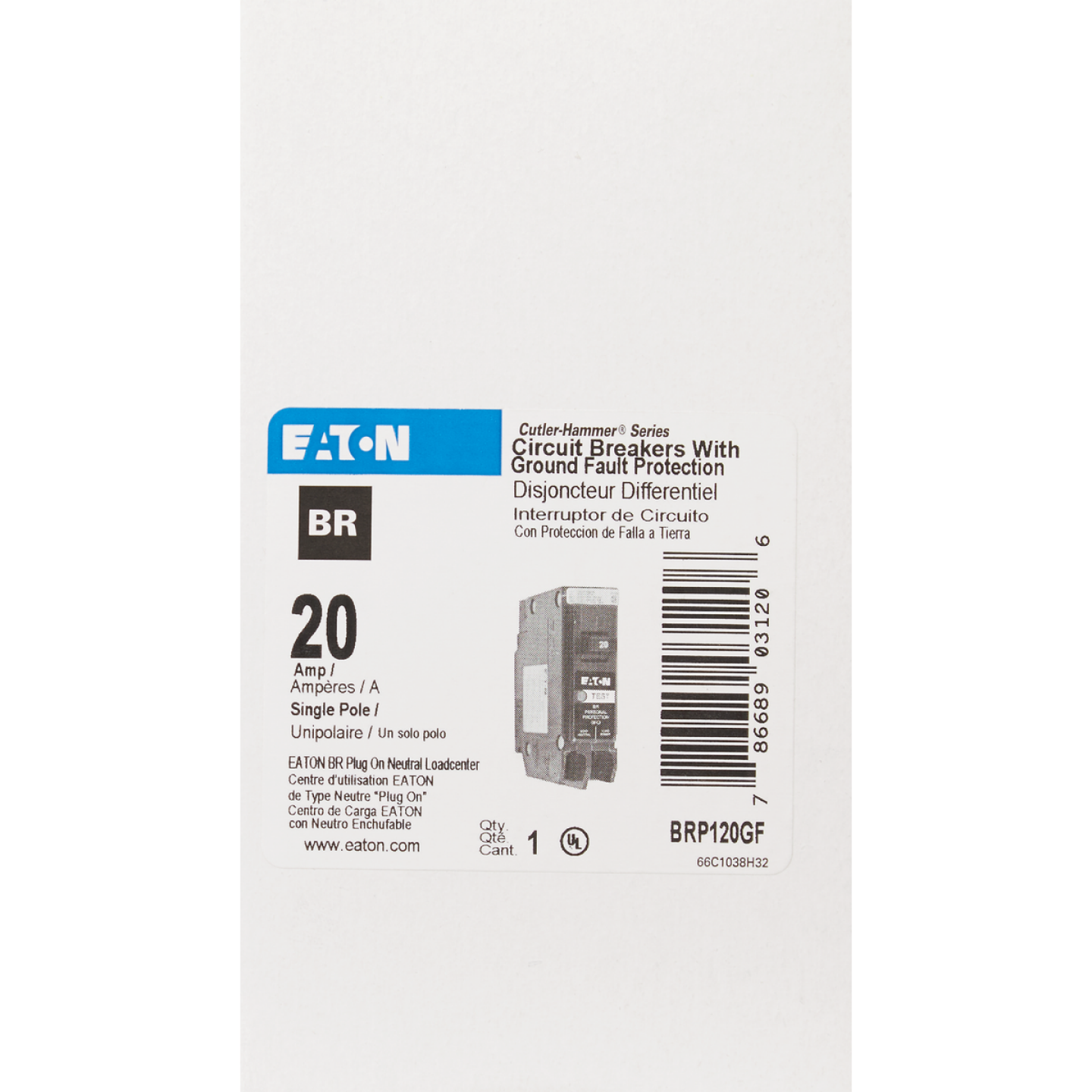 Eaton BR 20A Single-Pole GFCI Circuit Breaker Image 2