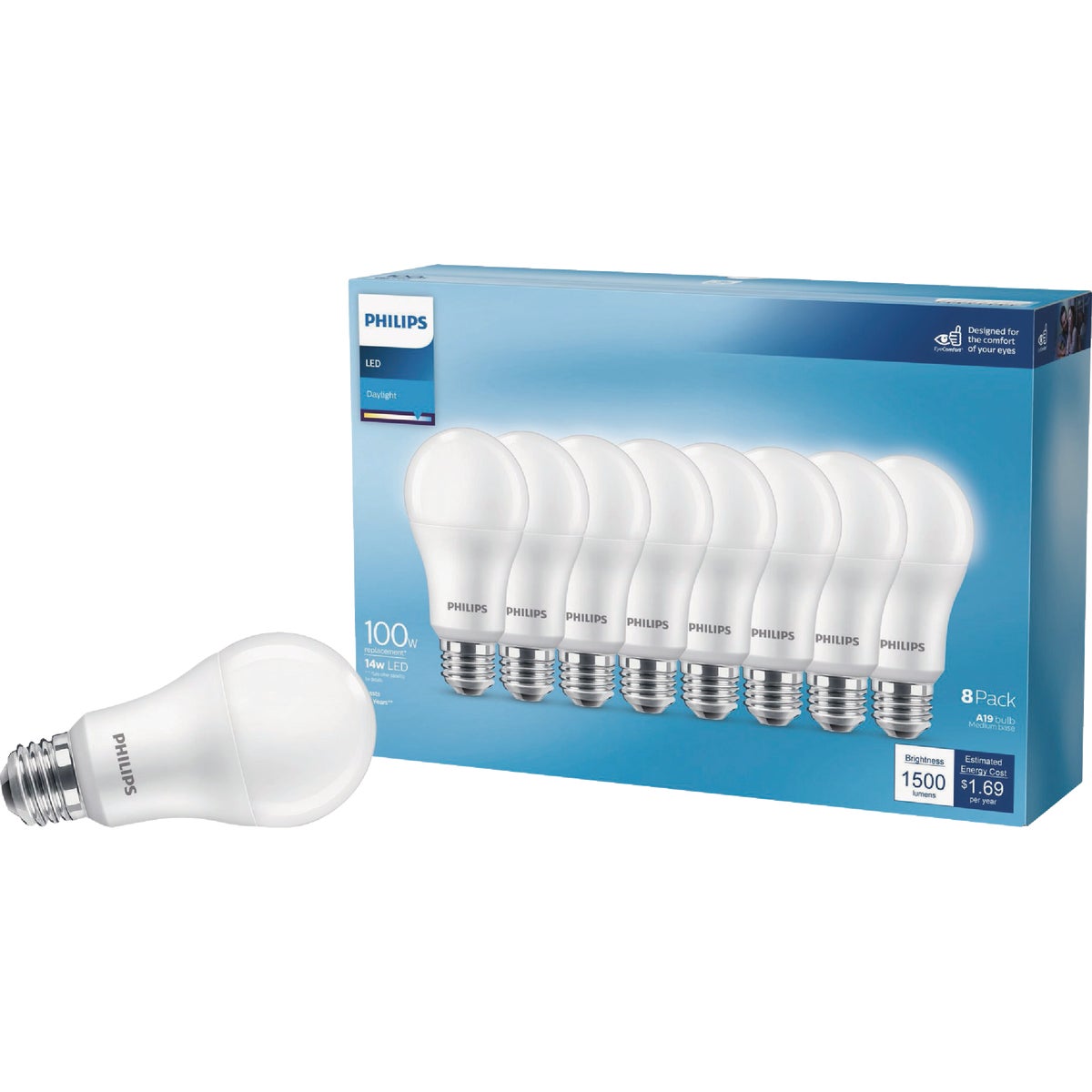Philips 100W Equivalent Daylight A19 Medium LED Light Bulb (8-Pack) Image 1