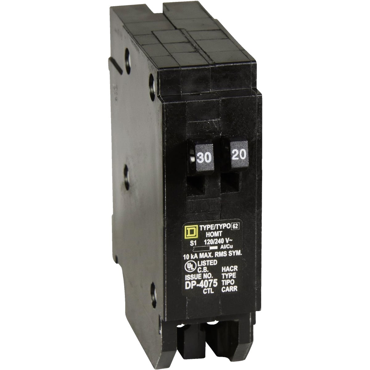 Square D Homeline 30A/20A Twin Single-Pole Standard Trip Tandem Circuit Breaker