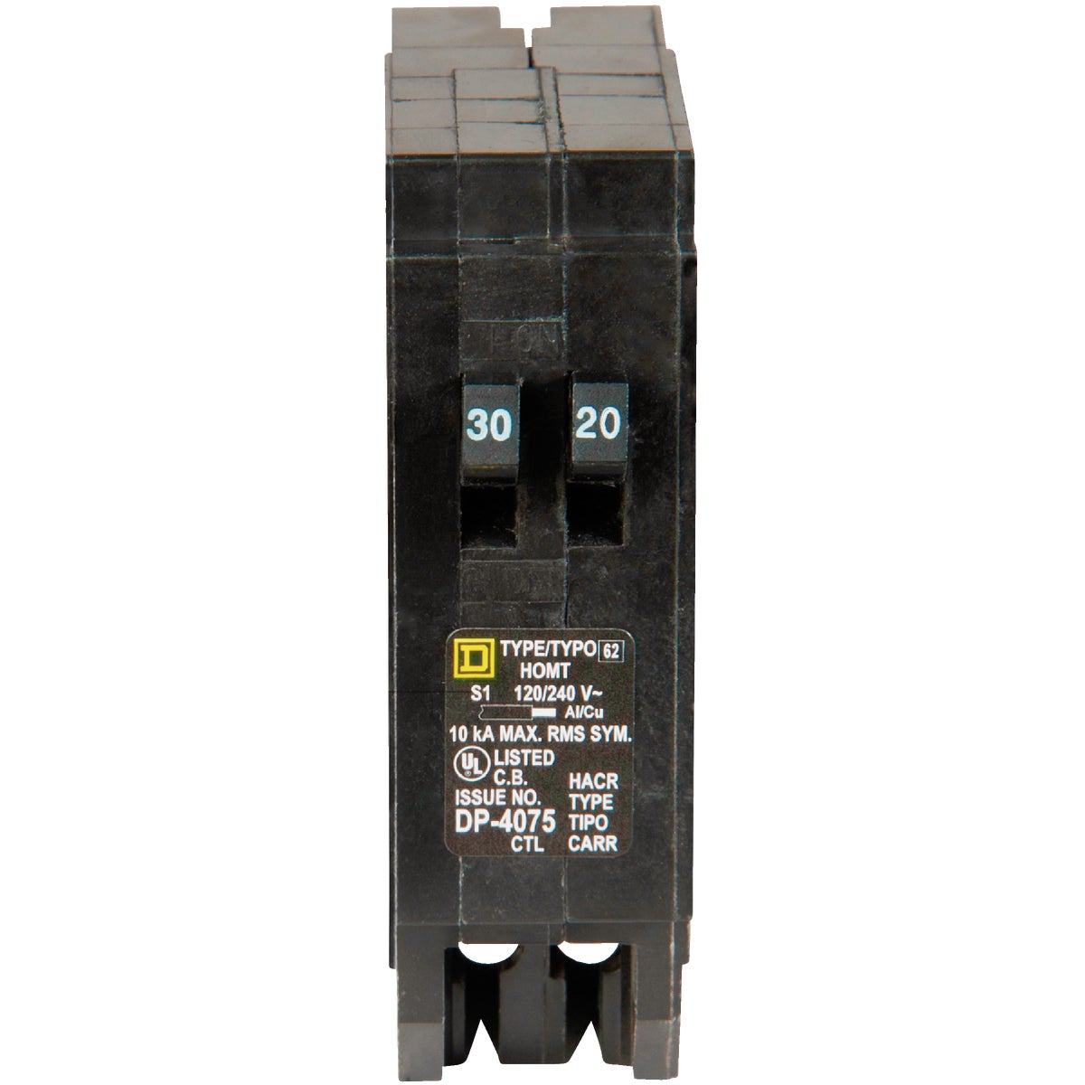 Square D Homeline 30A/20A Twin Single-Pole Standard Trip Tandem Circuit Breaker Image 3