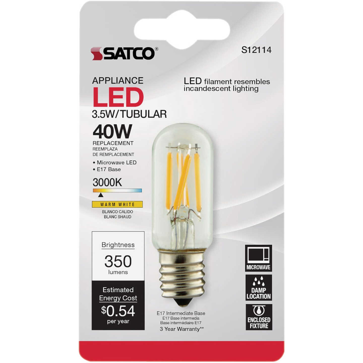 Satco Nuvo 40W Equivalent Warm White T7 Intermediate Base LED Special Purpose Appliance Light Bulb Image 2