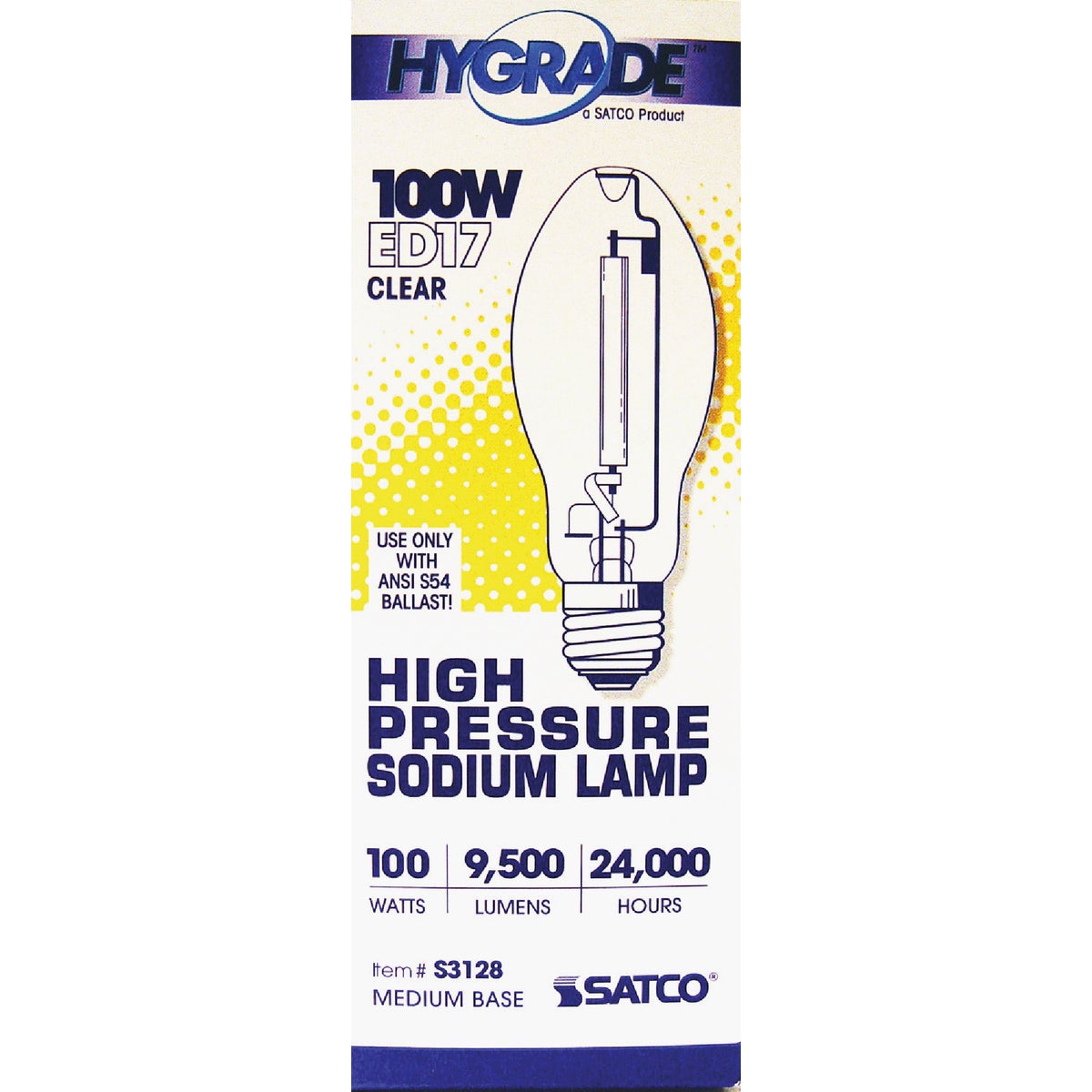 Satco 100W Clear ED17 Medium High-Pressure Sodium High-Intensity Light Bulb Image 2