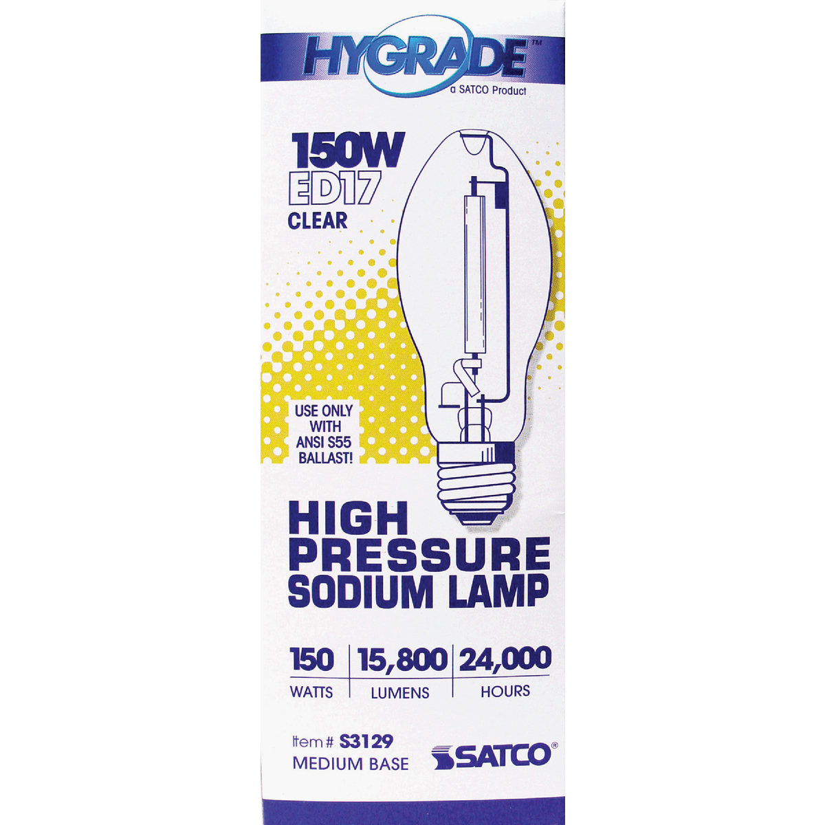 Satco 150W Clear ED17 Medium High-Pressure Sodium High-Intensity Light Bulb Image 2