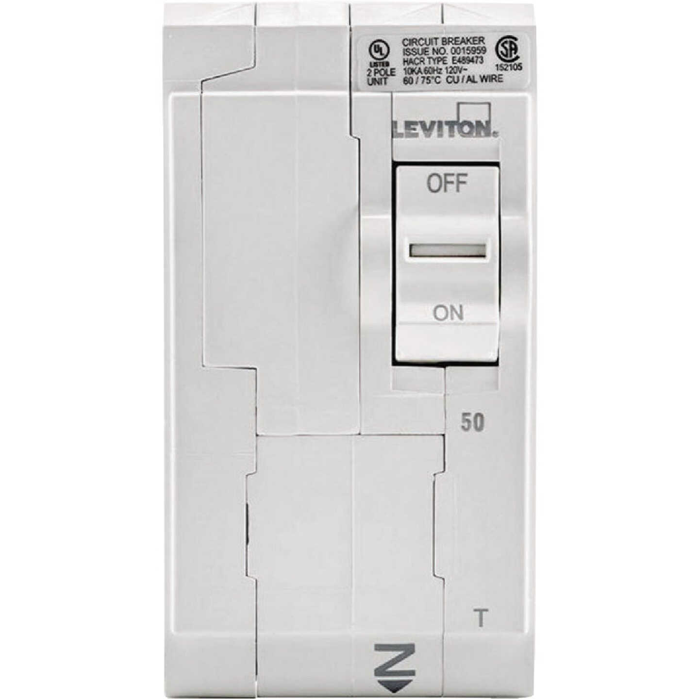 Leviton 50A Double-Pole Plug-On Standard Branch Thermal Magnetic Trip Circuit Breaker Image 2