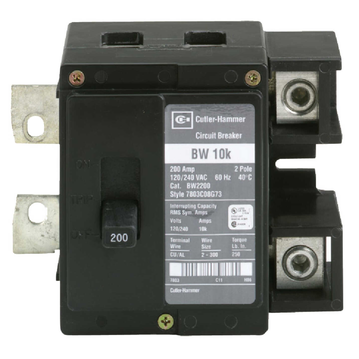 Eaton BW 200A Double-Pole Standard Trip Main Breaker Image 1