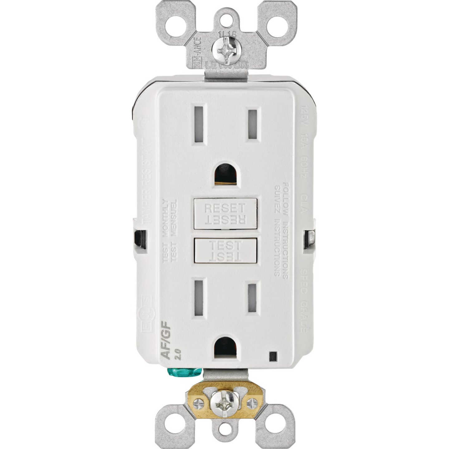 Leviton SmartLockPro Dual Function 15A White Residential Grade AFCI/GFCI Outlet Image 1