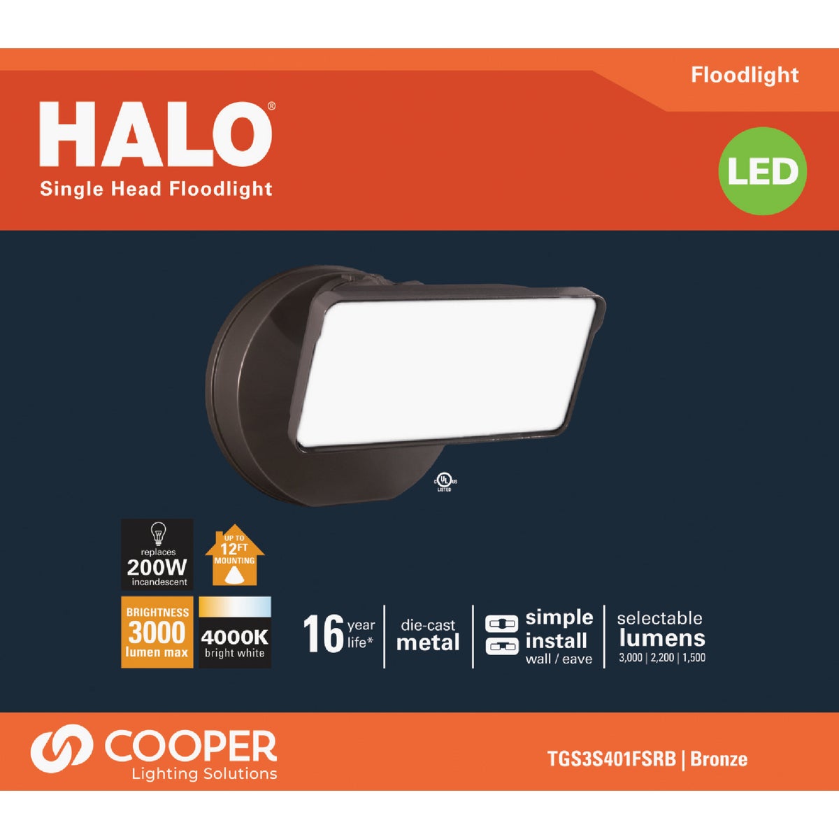 Halo Lumen Selectable Bronze Single Head LED Floodlight Fixture Image 2