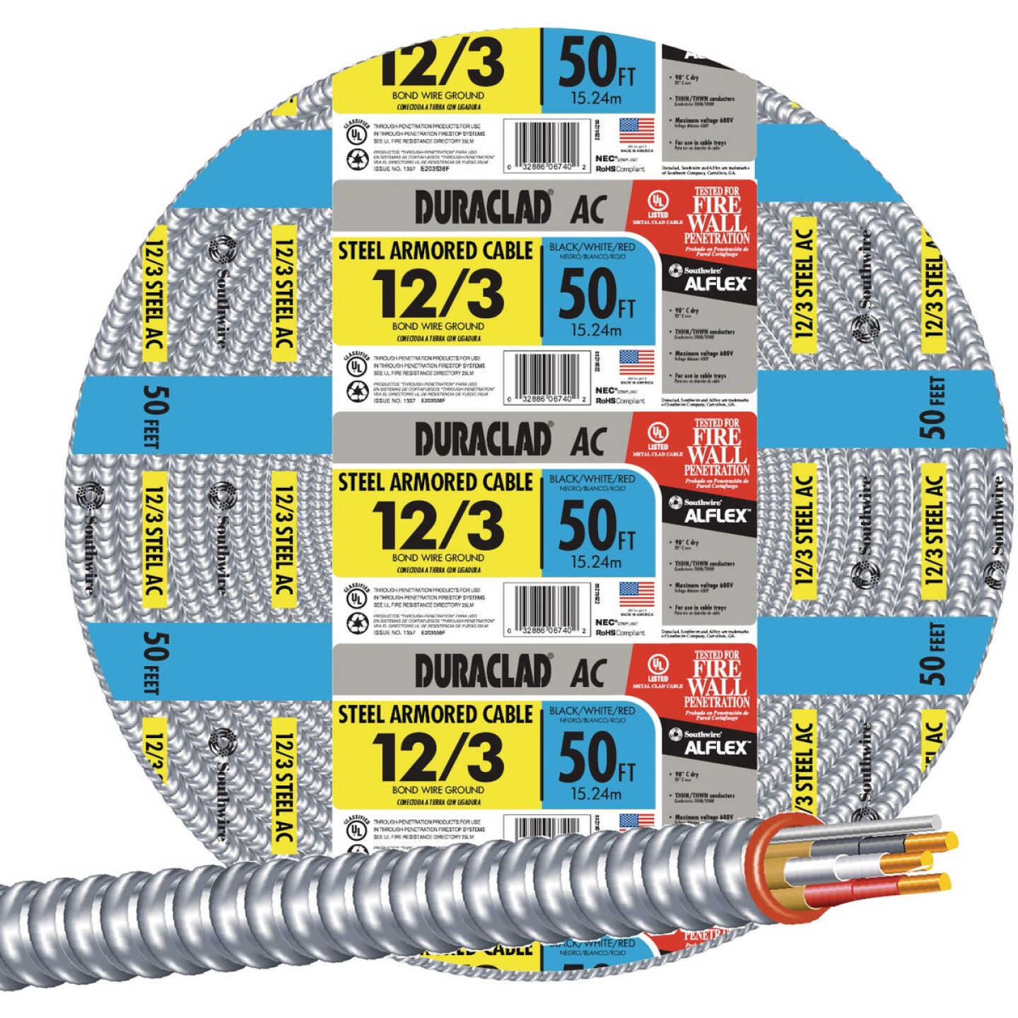 Southwire 50 Ft. 12/3 AC Armored Cable Electrical Wire Image 1