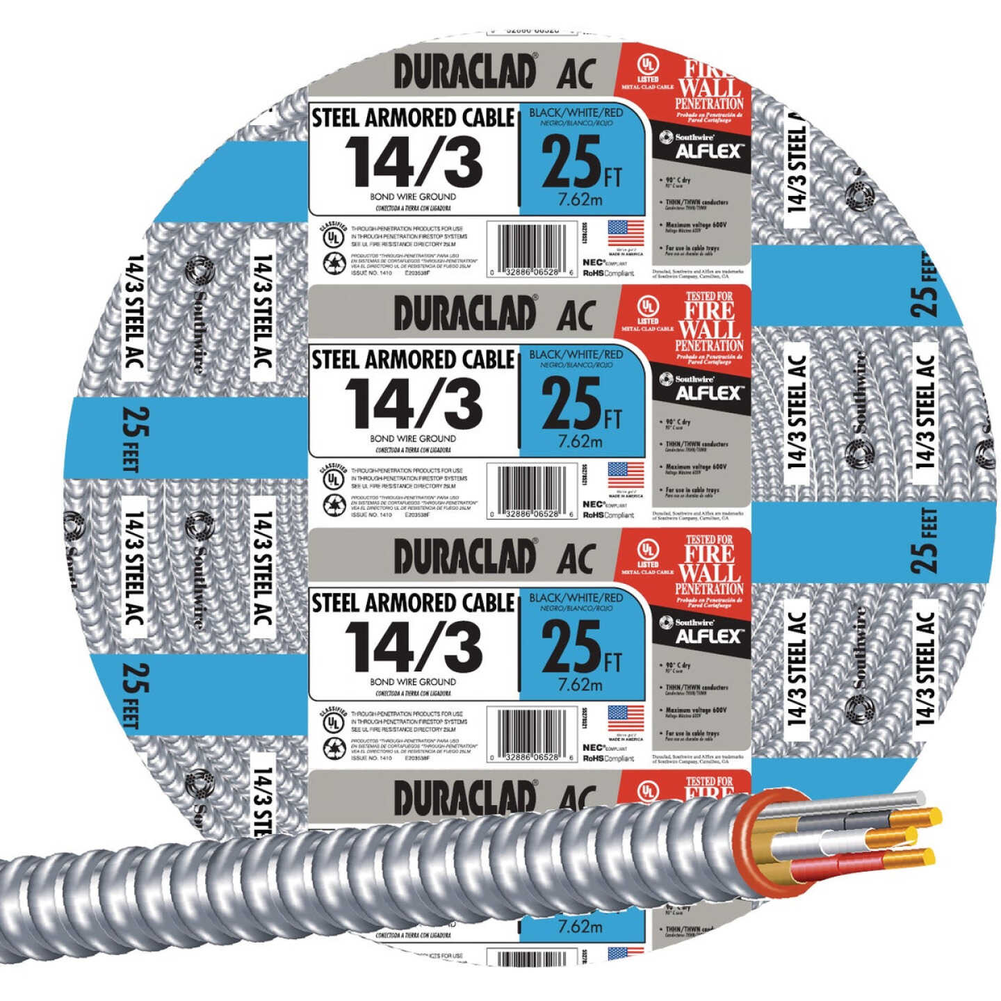 Southwire 25 Ft. 14/3 AC Armored Cable Electrical Wire Image 1