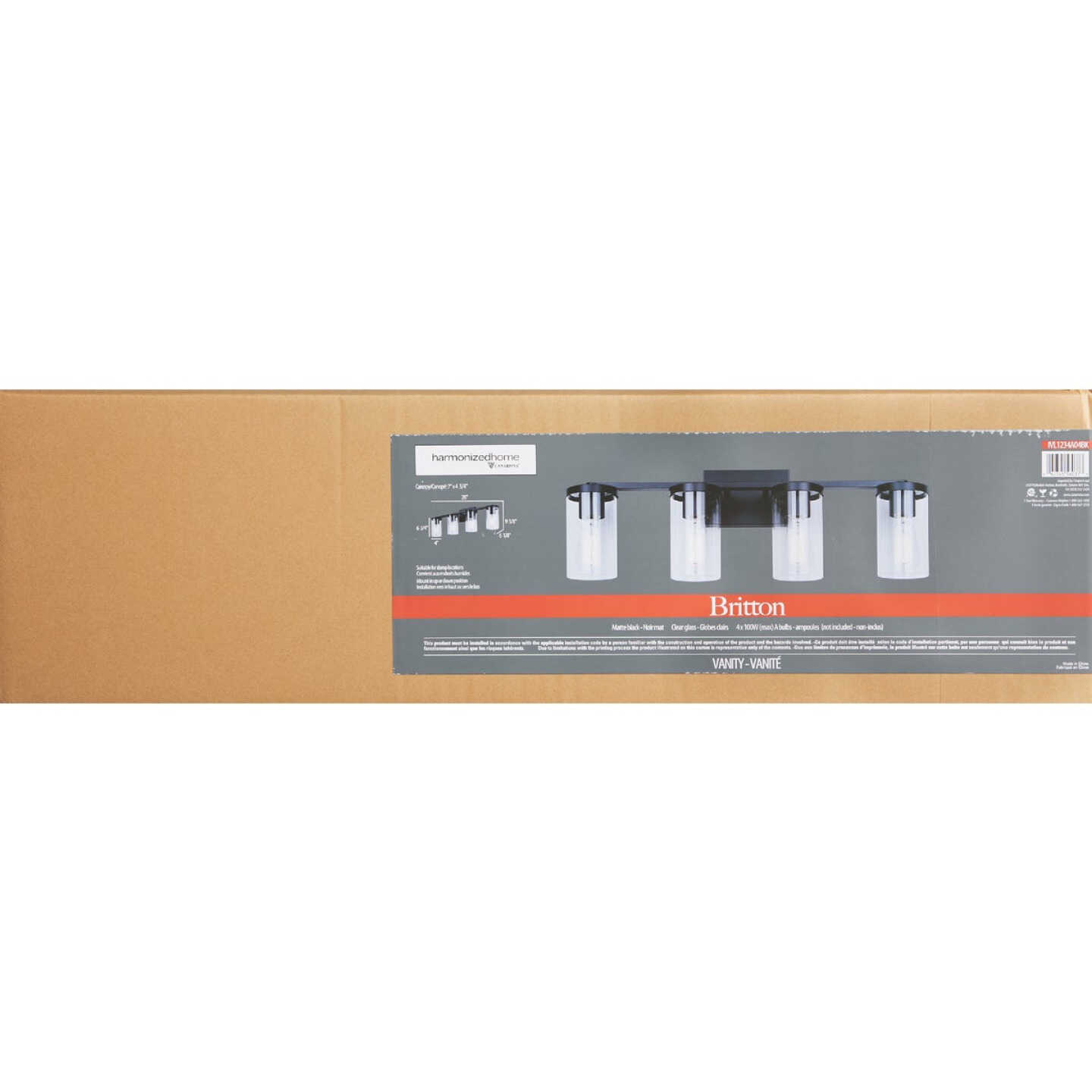Canarm Britton 4-Light Black Vanity Bath Light Fixture, Clear Glass Image 3