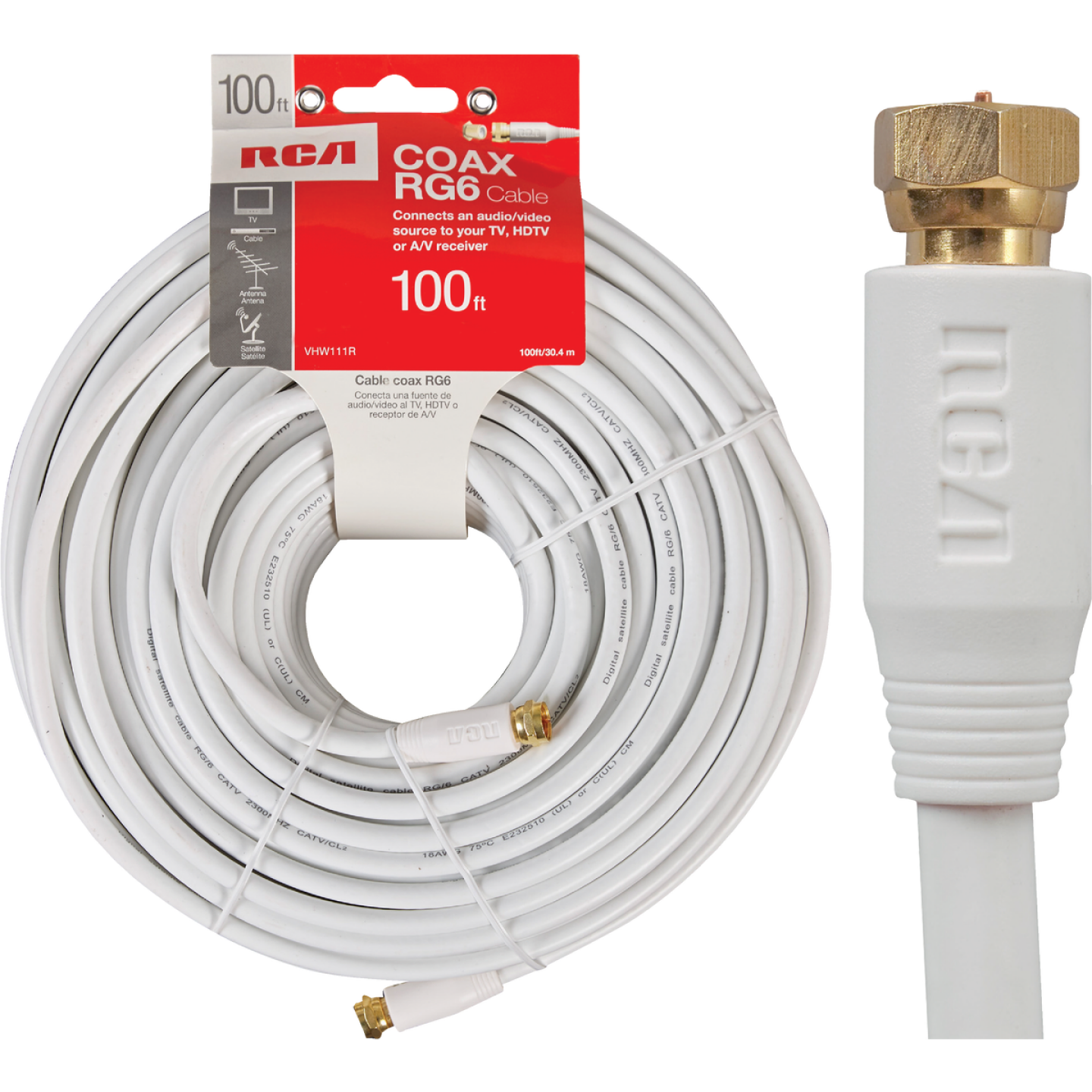 RCA 100 Ft. White Digital RG6 Coaxial Cable Image 1