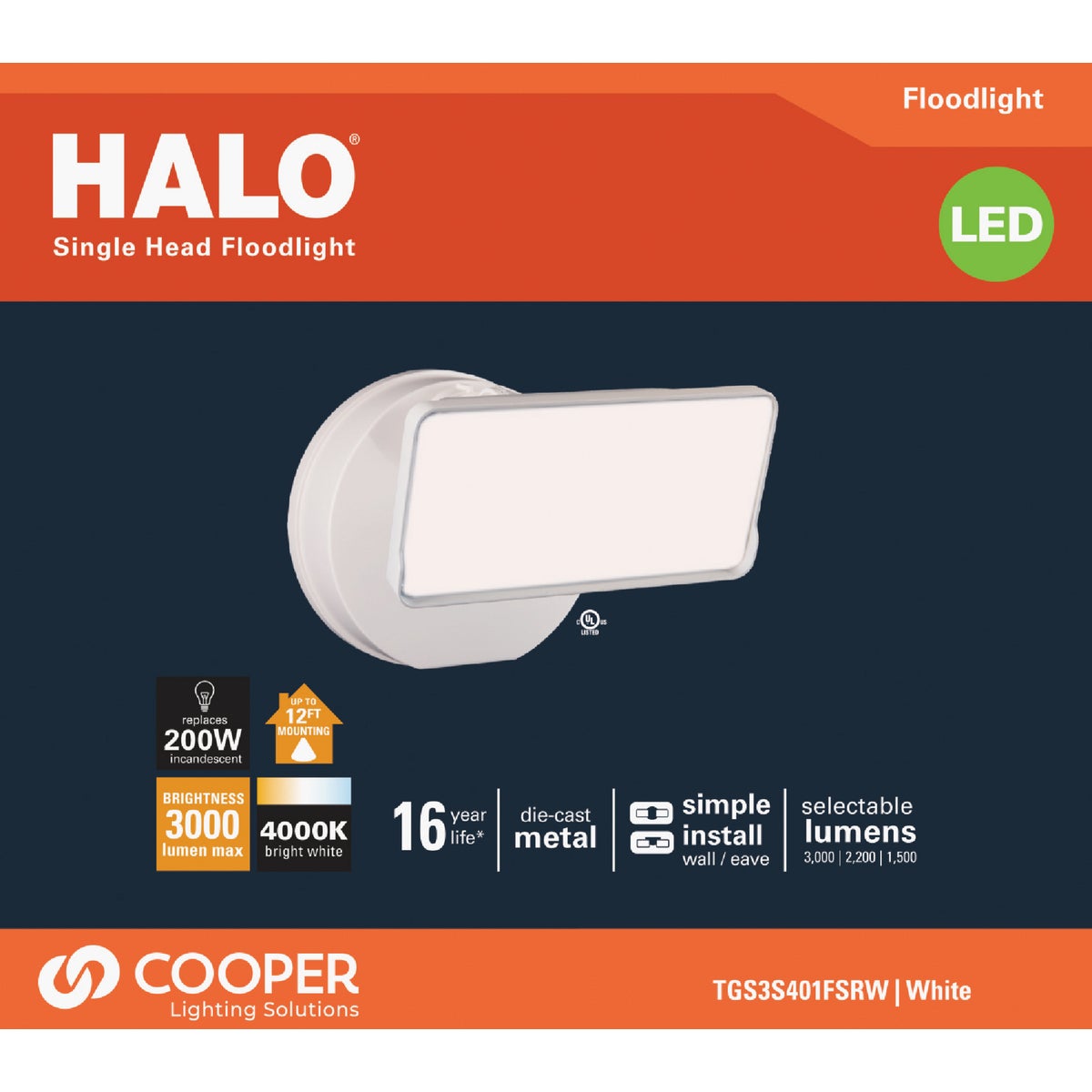 Halo Lumen Selectable White Single Head LED Floodlight Fixture Image 2