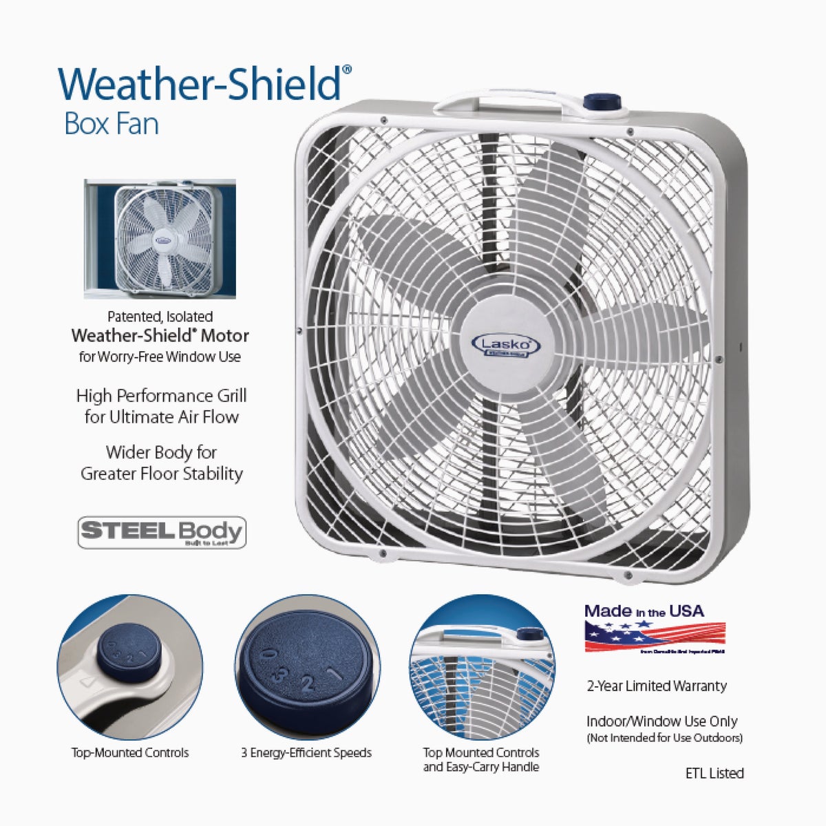 Denali Aire 20 In. 3-Speed White Box Fan Image 3