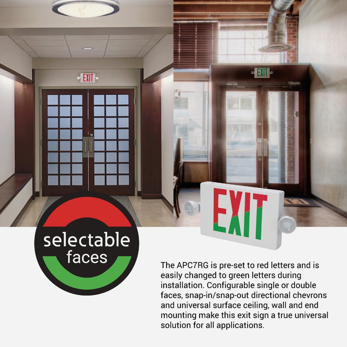 Sure-Lites Red/Green Selectable Lettering Polycarbonate LED Emergency Light & Exit Sign Image 4
