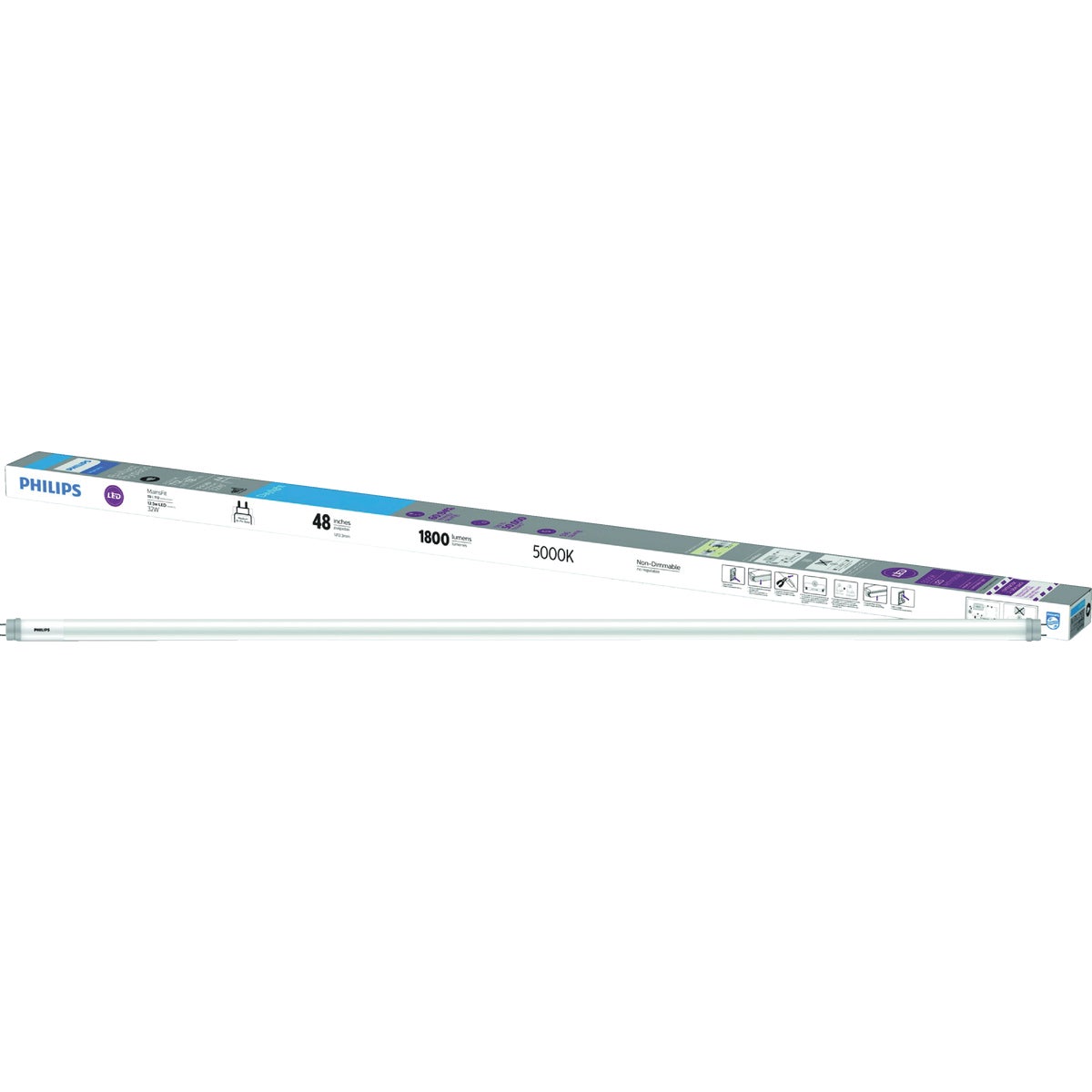 Philips Ballast Bypass 32W Equivalent 48 In. Daylight T8 Bi-Pin LED Tube Light Bulb (2-Pack) Image 1