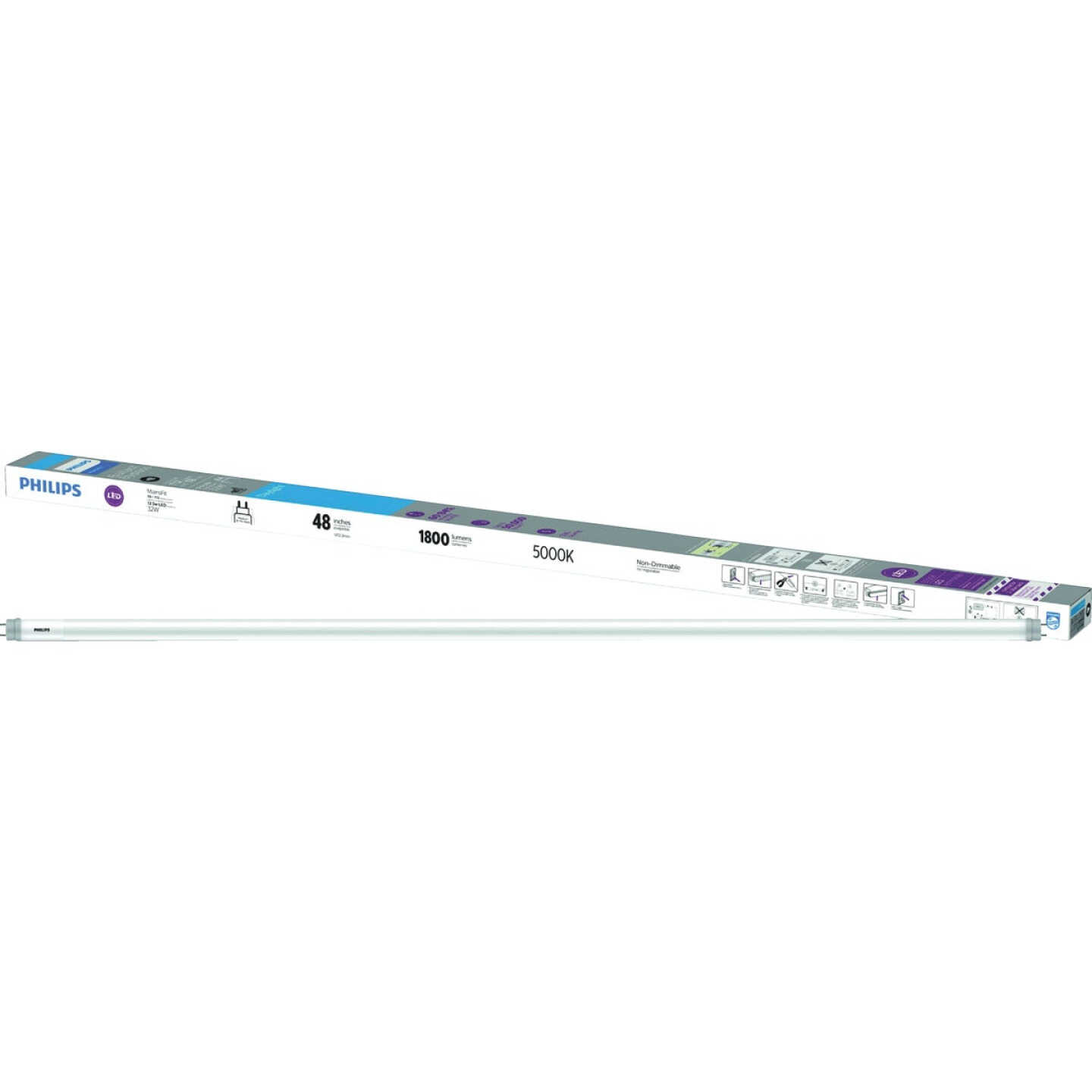 Philips Ballast Bypass 32W Equivalent 48 In. Daylight T8 Bi-Pin LED Tube Light Bulb (2-Pack) Image 1