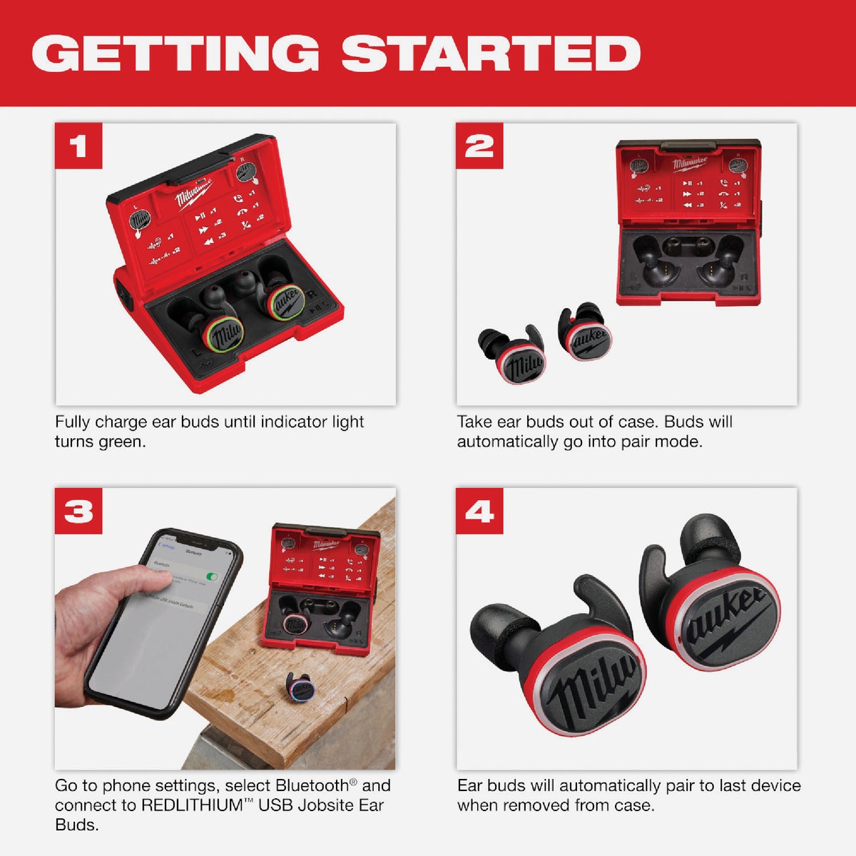 Milwaukee REDLITHIUM USB Bluetooth Jobsite Earbuds Image 7