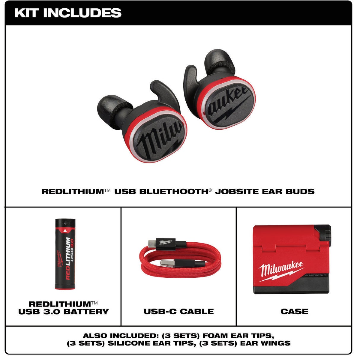 Milwaukee REDLITHIUM USB Bluetooth Jobsite Earbuds Image 3