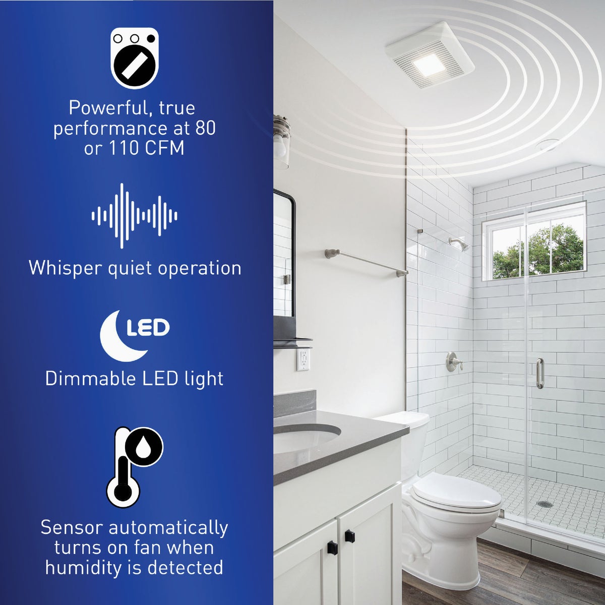 Panasonic Whisper Remodel 80/110 CFM 0.3/0.8 Sones 120V Auto Bath Exhaust Fan with LED Light Image 3