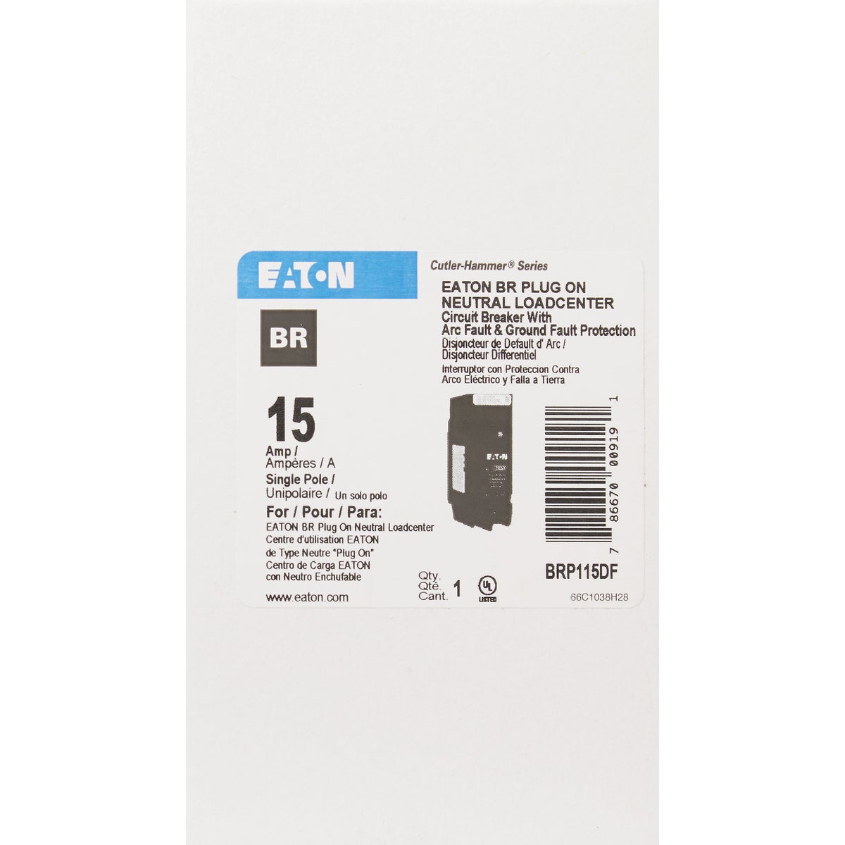 Eaton BR 15A Single-Pole AFCI/GFCI Circuit Breaker Image 2