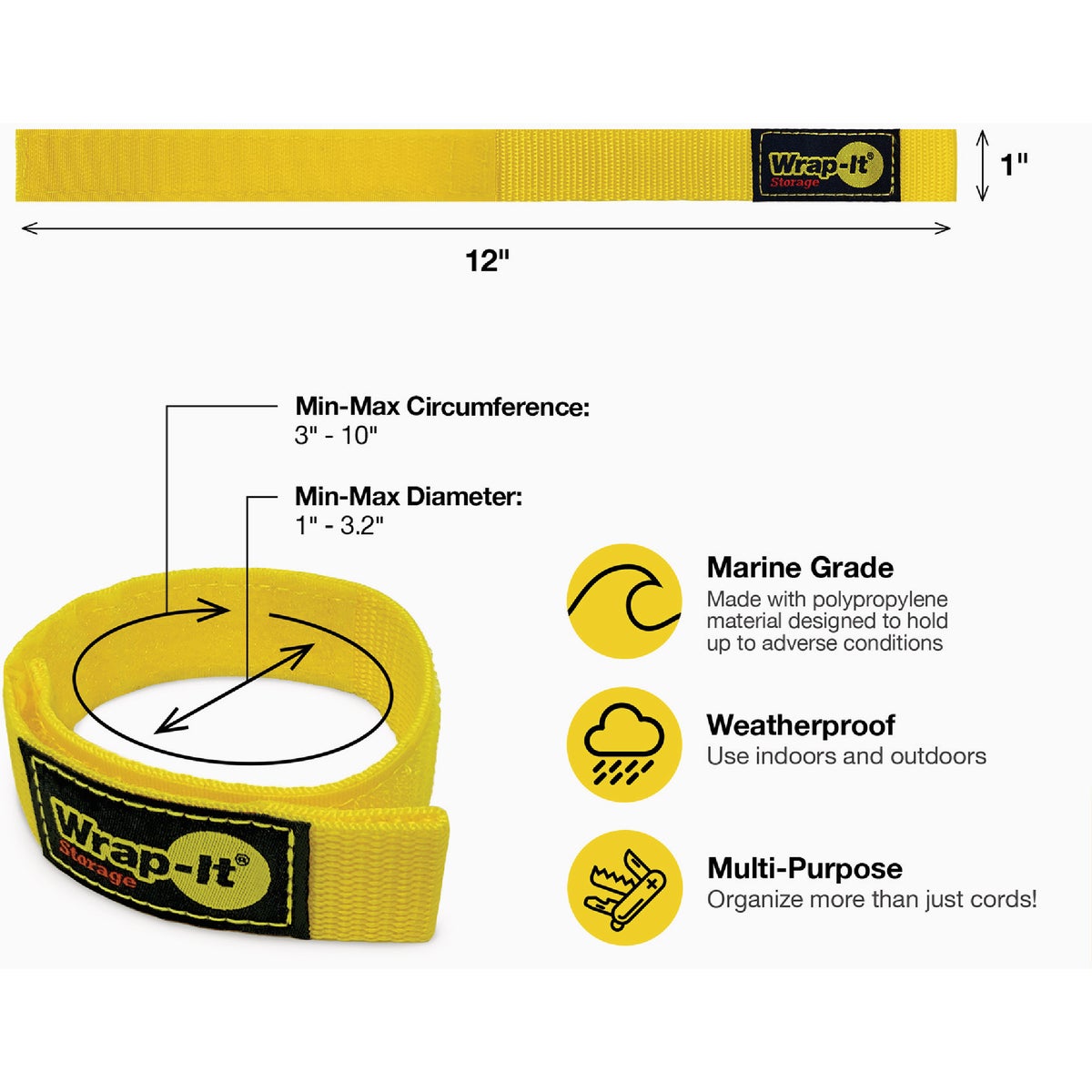 Wrap-It Storage Quick-Straps 12 In. Yellow Weatherproof Hook & Loop Strap Image 6
