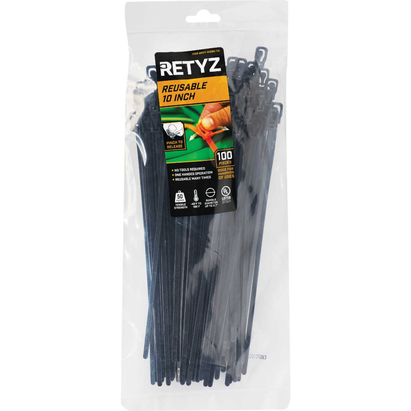 RETYZ EveryTie 10 In. Black Releasable Tie (100-Pack) Image 2