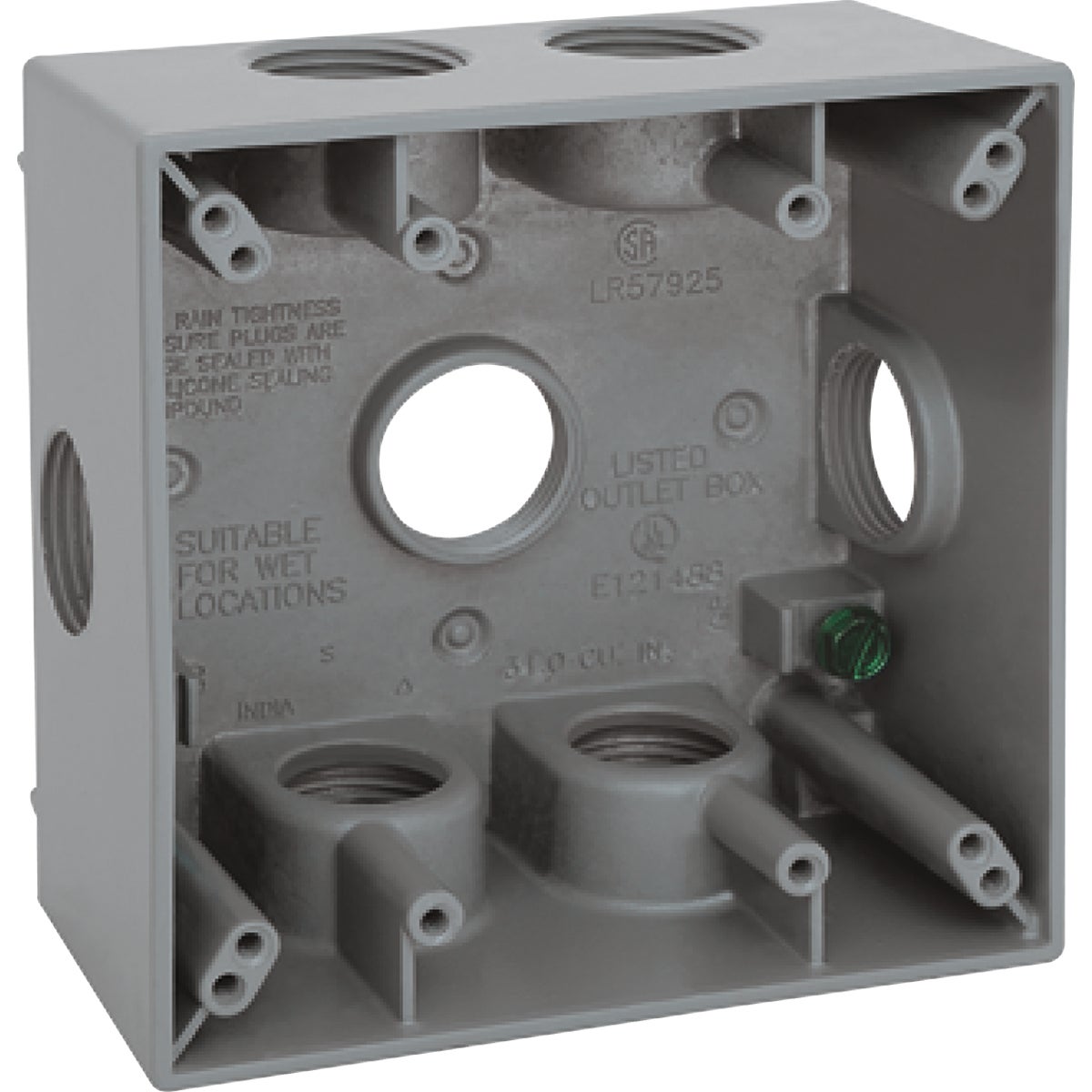 Southwire 2-Gang 1/2 In. 7-Hole Side-Hole Gray Weatherproof Junction Box