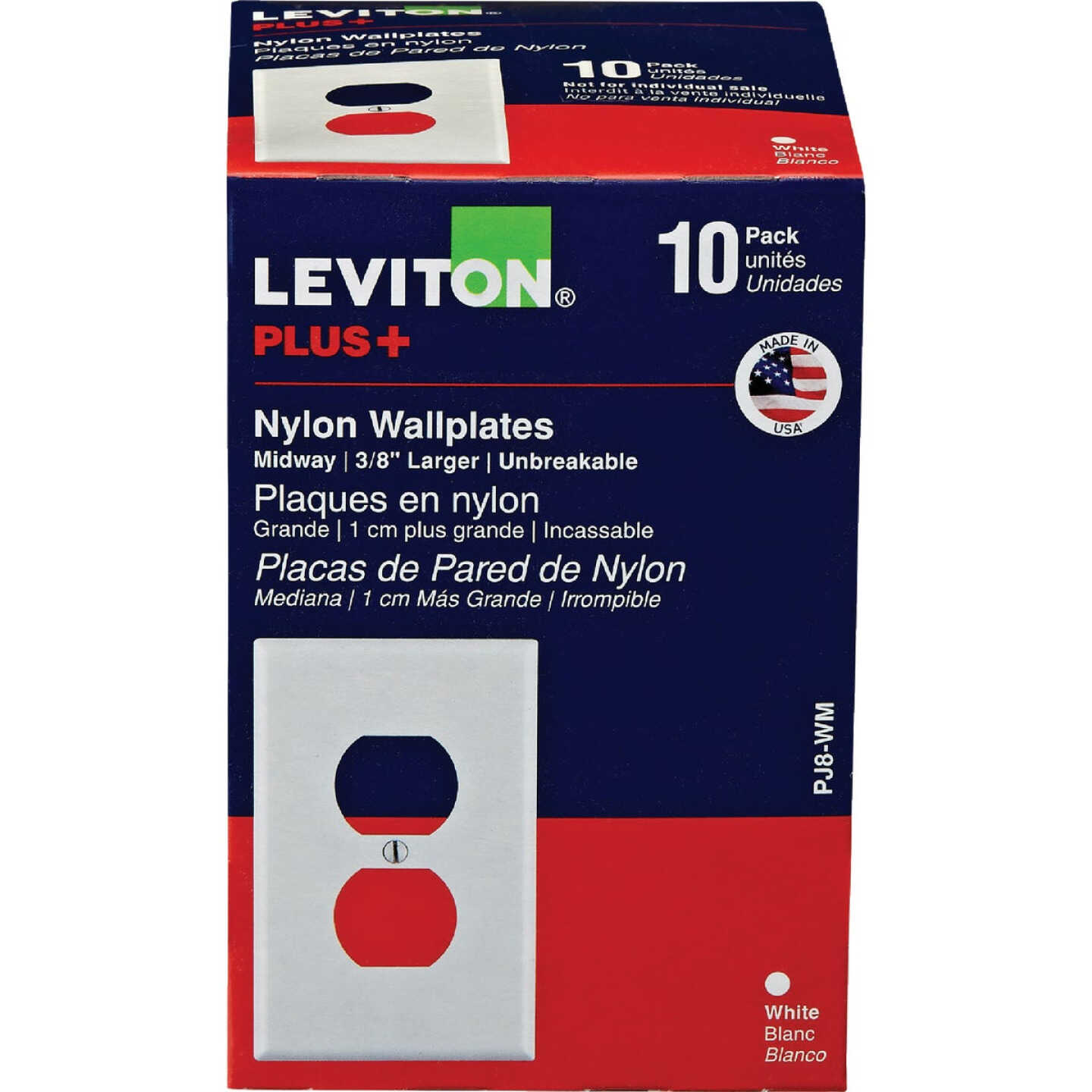 Leviton Mid-Way 1-Gang Thermoplastic Nylon Outlet Wall Plate, White (10-Pack) Image 1