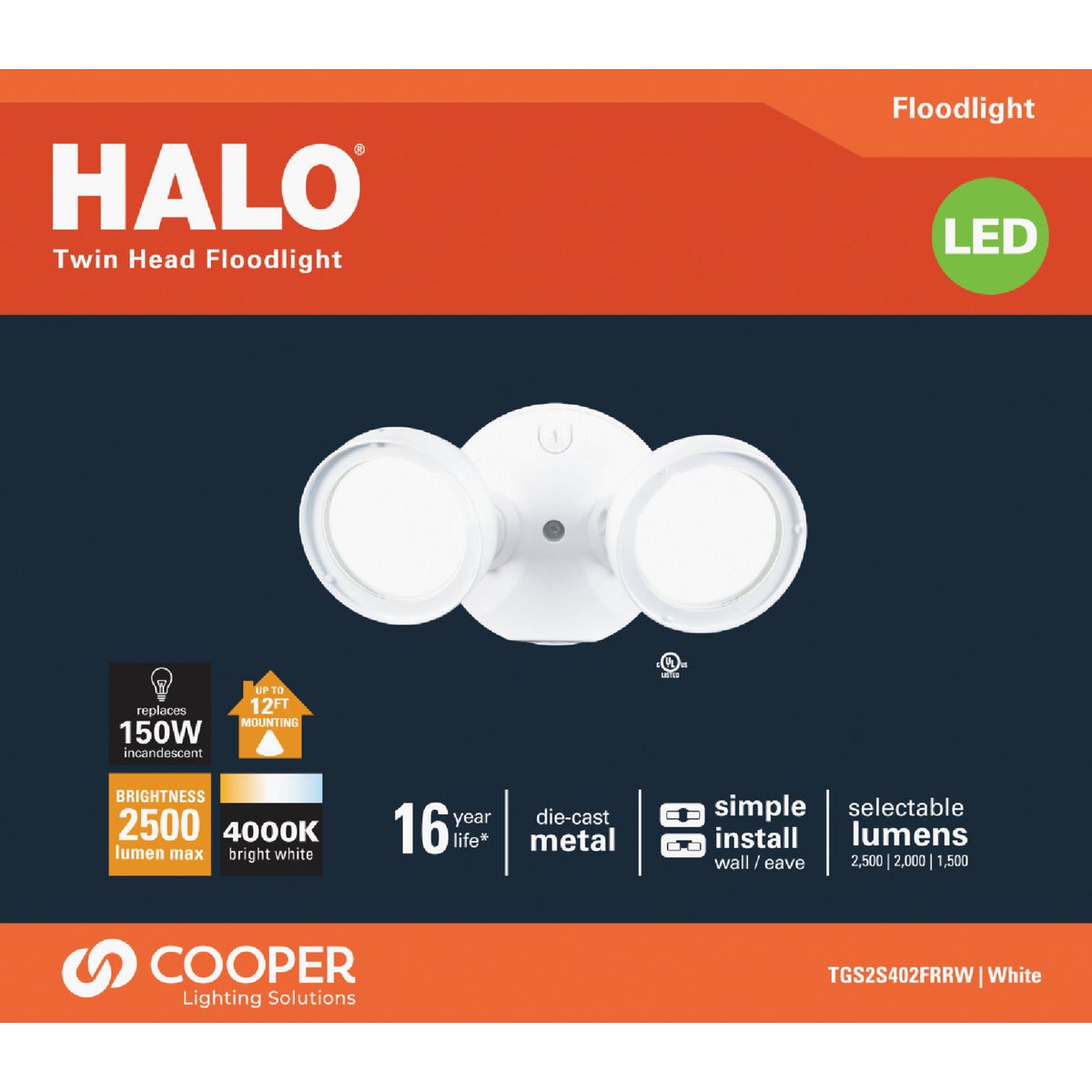 Halo Lumen Selectable White Twin Head LED Floodlight Fixture Image 2