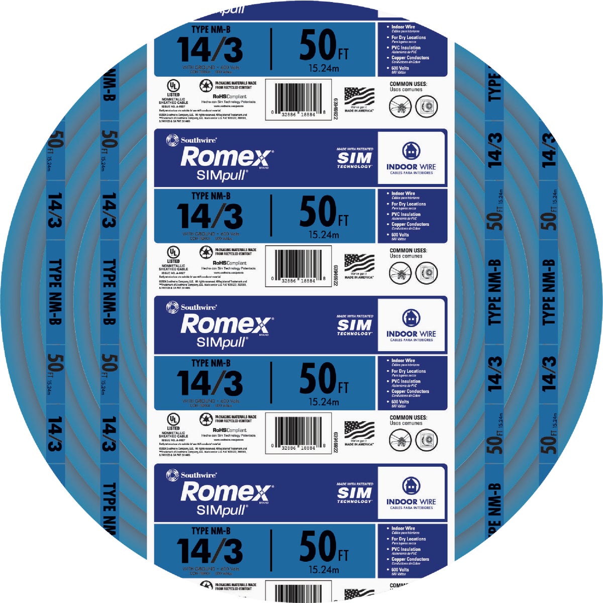 Romex 50 Ft. 14/3 Solid Blue NMW/G Electrical Wire