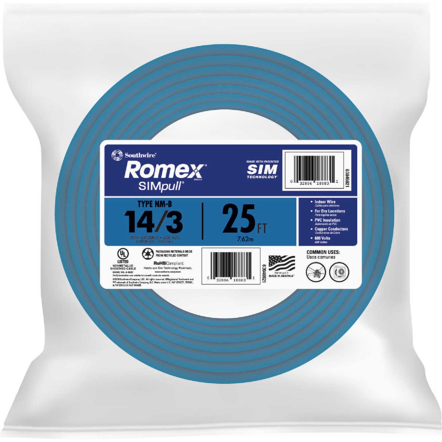 Romex 25 Ft. 14/3 Solid Blue NMW/G Electrical Wire Image 1