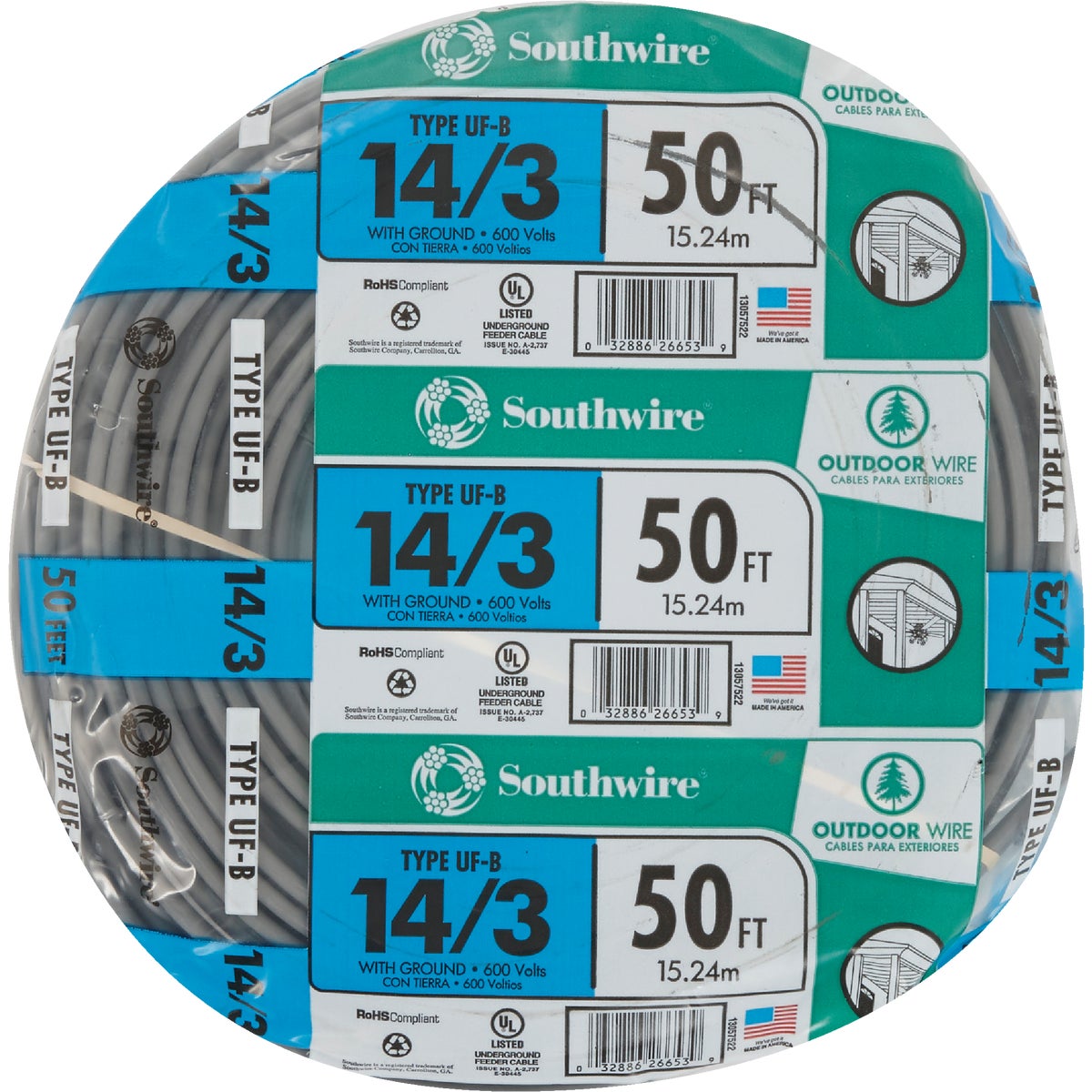Southwire 50 Ft. 14 AWG 3-Conductor UFW/G Electrical Wire Image 2