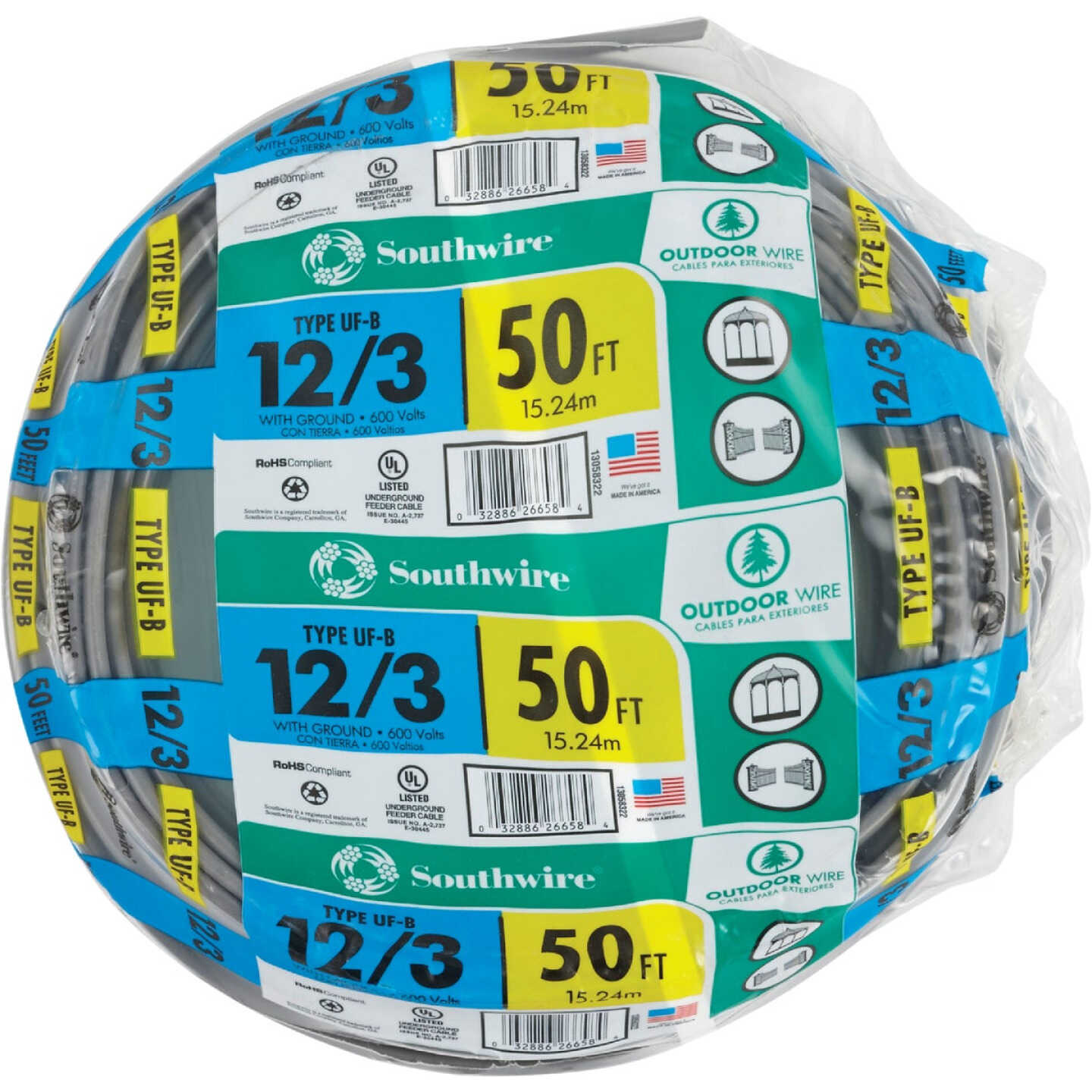 Southwire 50 Ft. 12 AWG 3-Conductor UFW/G Electrical Wire Image 2